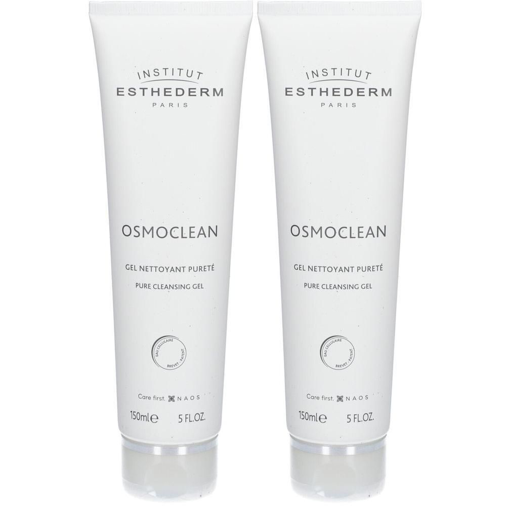 Twee tubes Osmoclean Gel Nettoyant Pureté. Wit, met opschrift Institut Esthederm Paris. 150ml.