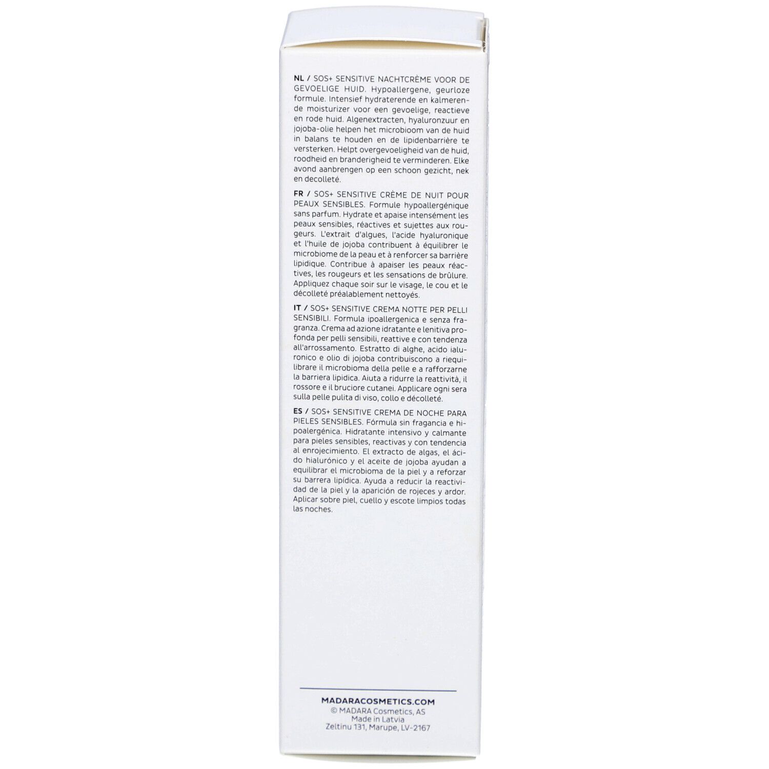 Productverpakking. Tekst in meerdere talen. Informatie over het product en gebruik.