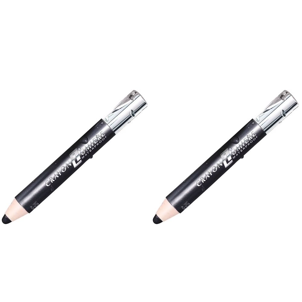 Deux crayons pour les yeux noirs avec des capuchons argentés. Inscription: Crayon Lumière Waterproof.