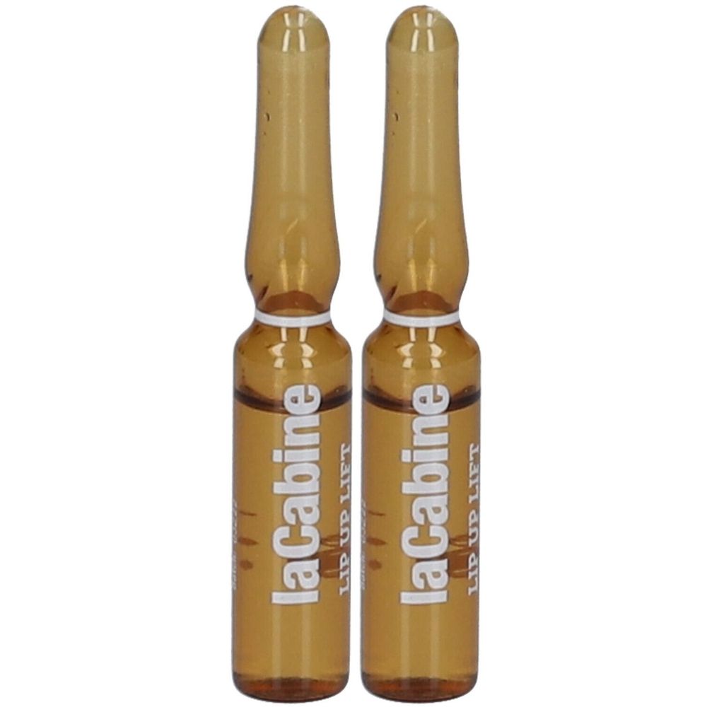 Deux ampoules en verre ambré. Inscription: laCabine LIP UP LIFT.