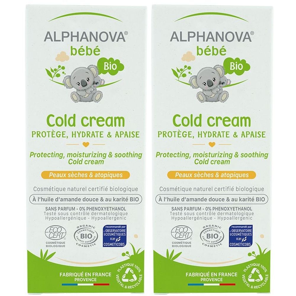 Coffret Alphanova Bébé Cold Cream, double pack, certifié Bio, pour peaux sèches et atopiques.