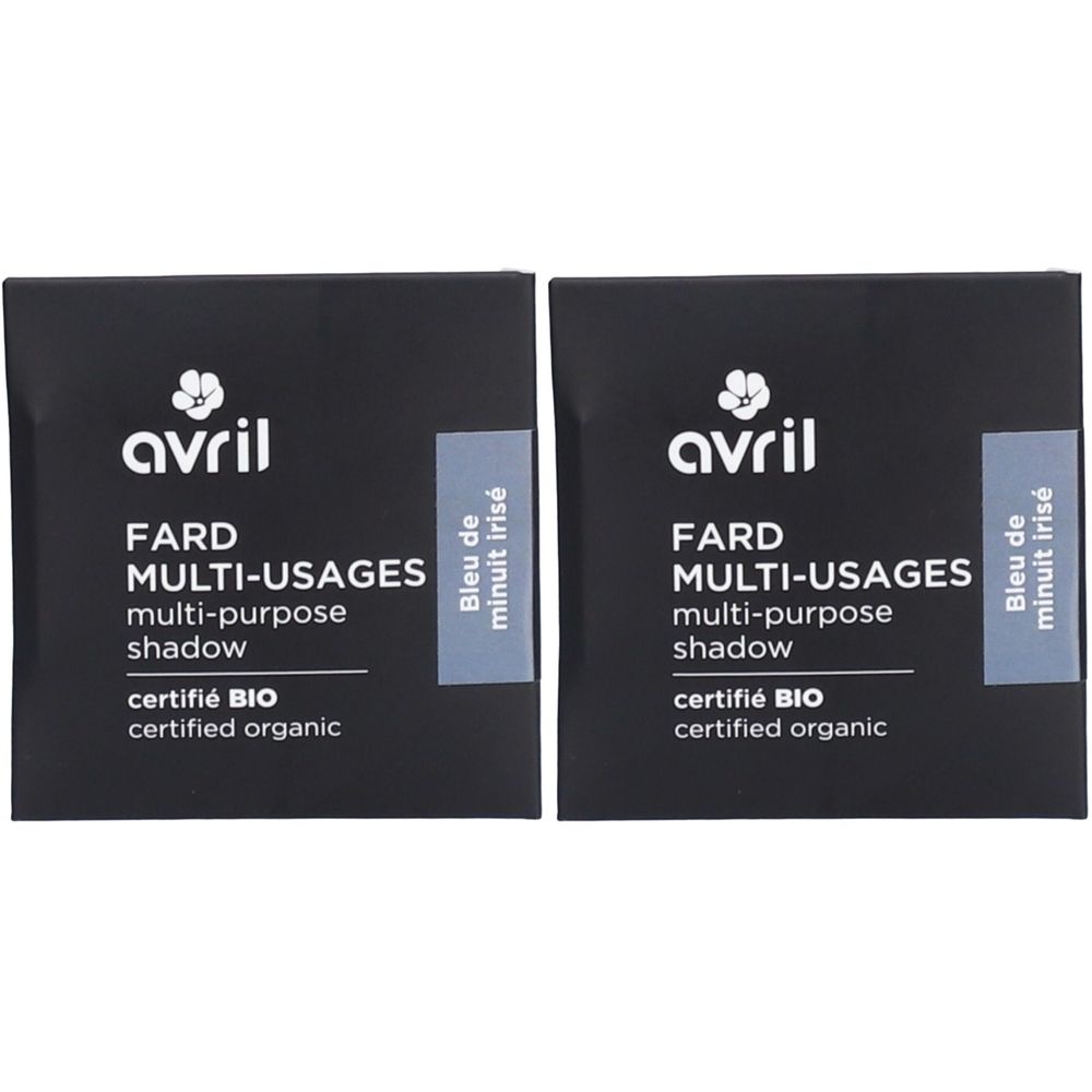 Twee zwarte vierkante verpakkingen met productinformatie. Merknaam, productnaam, kleur en bio-certificering gedrukt.