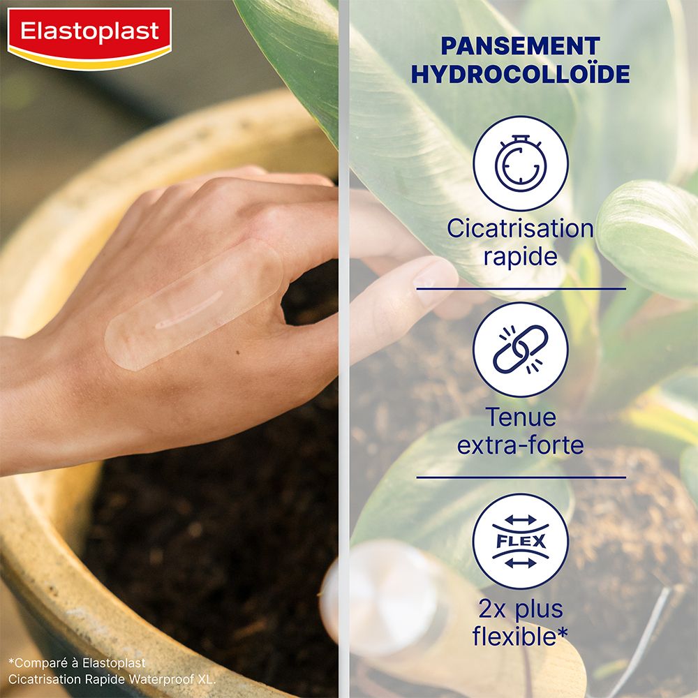 Elastoplast pleister op huid. Snelle genezing, extra sterke hechting, 2x flexibeler. Plant in pot.