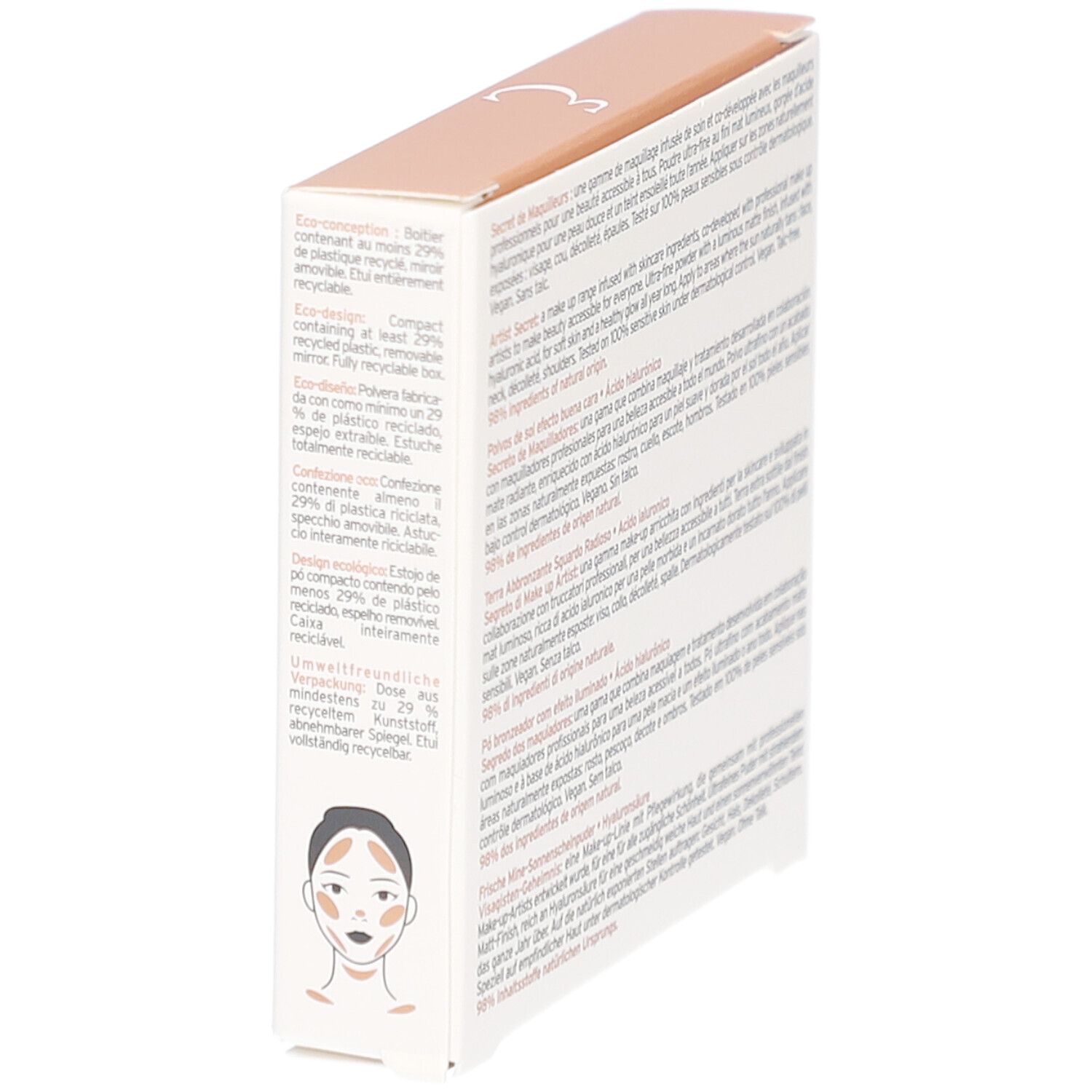 Achterkant van de verpakking met tekst en illustratie. Bevat informatie over recycling.