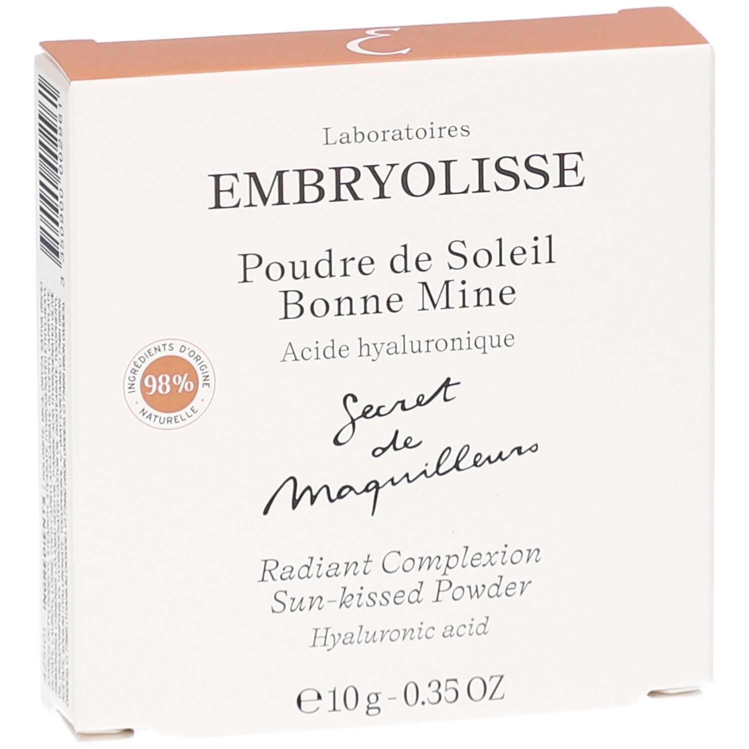 Doosje met productnaam en merk. Bevat hyaluronzuur. 98% natuurlijke ingrediënten.