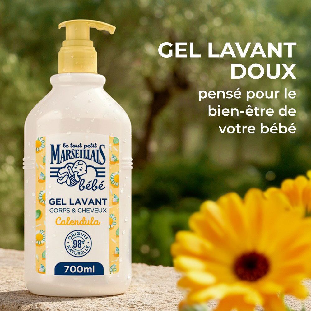 Witte dispenser met gele pomp. Productnaam en ingrediënten. Gele bloemen op de achtergrond.