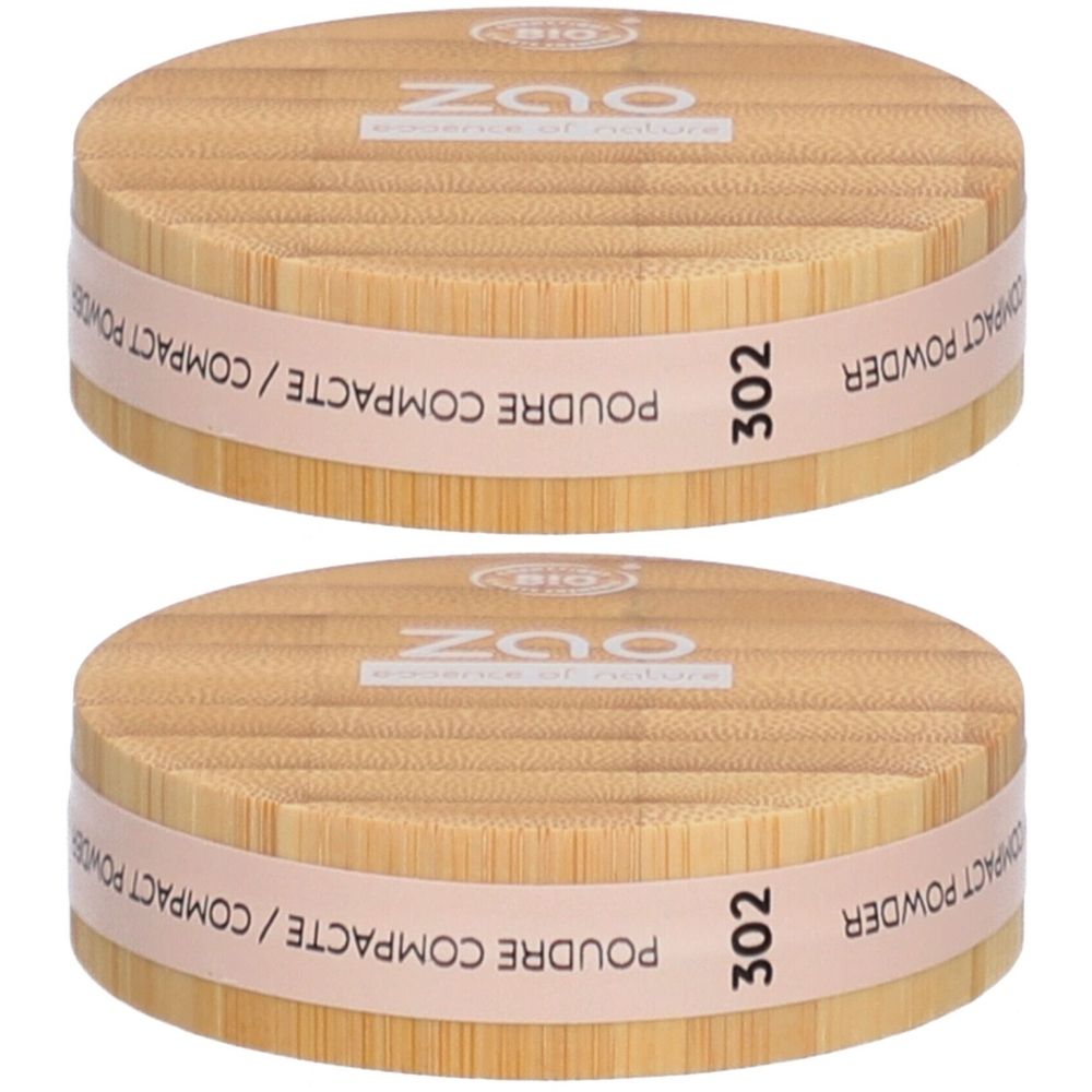 Deux boîtiers ronds en bambou de poudre compacte, numéro 302.