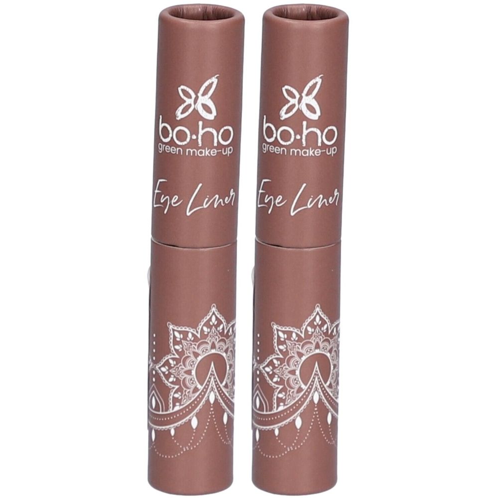 Twee bruine kokers met BOHO Eye Liner opschrift en mandala-design.