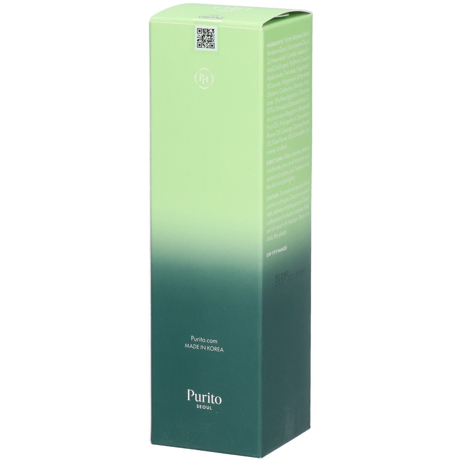 Emballage vert avec nom et logo du produit. Texte : Wonder Releaf Centella Toner. Label végétalien.