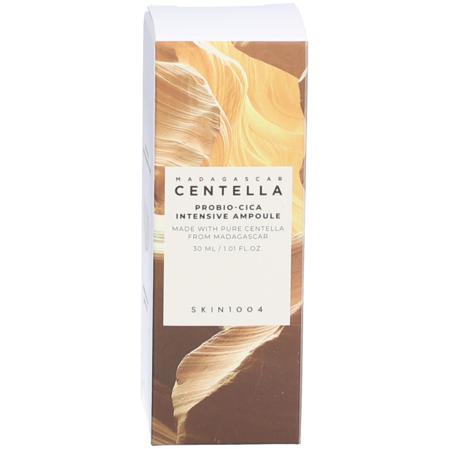 Verpakking. Bruine doos met tekst en logo. SKIN1004.