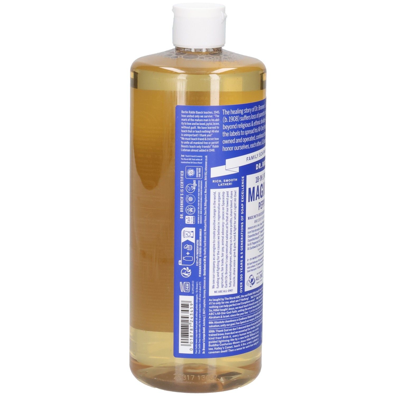 Bouteille Dr. Bronner's de 1,03L de savon liquide, menthe poivrée.
