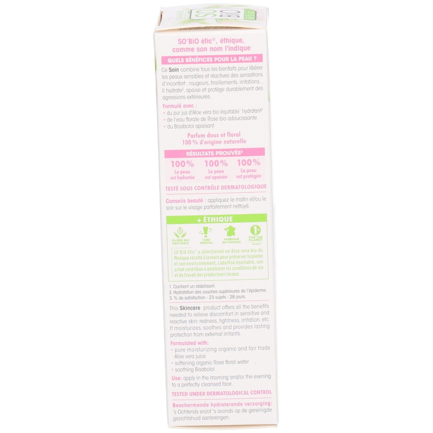 Verpakking So Bio Etic Hydra Aloe Vera. Franse tekst. Bio-certificering.