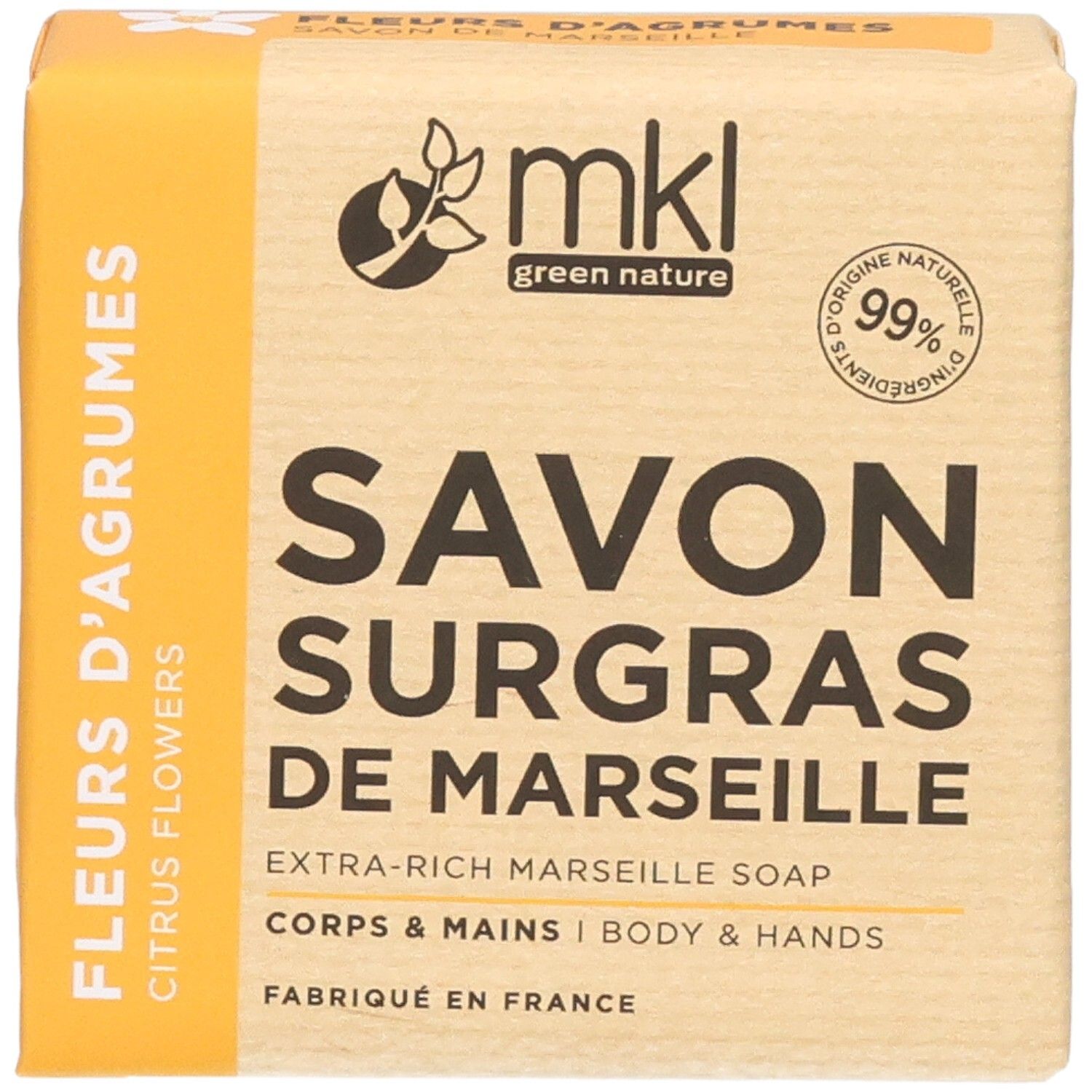 Extra rijke Marseille zeep, Citrusbloesem. 99% natuurlijke ingrediënten.