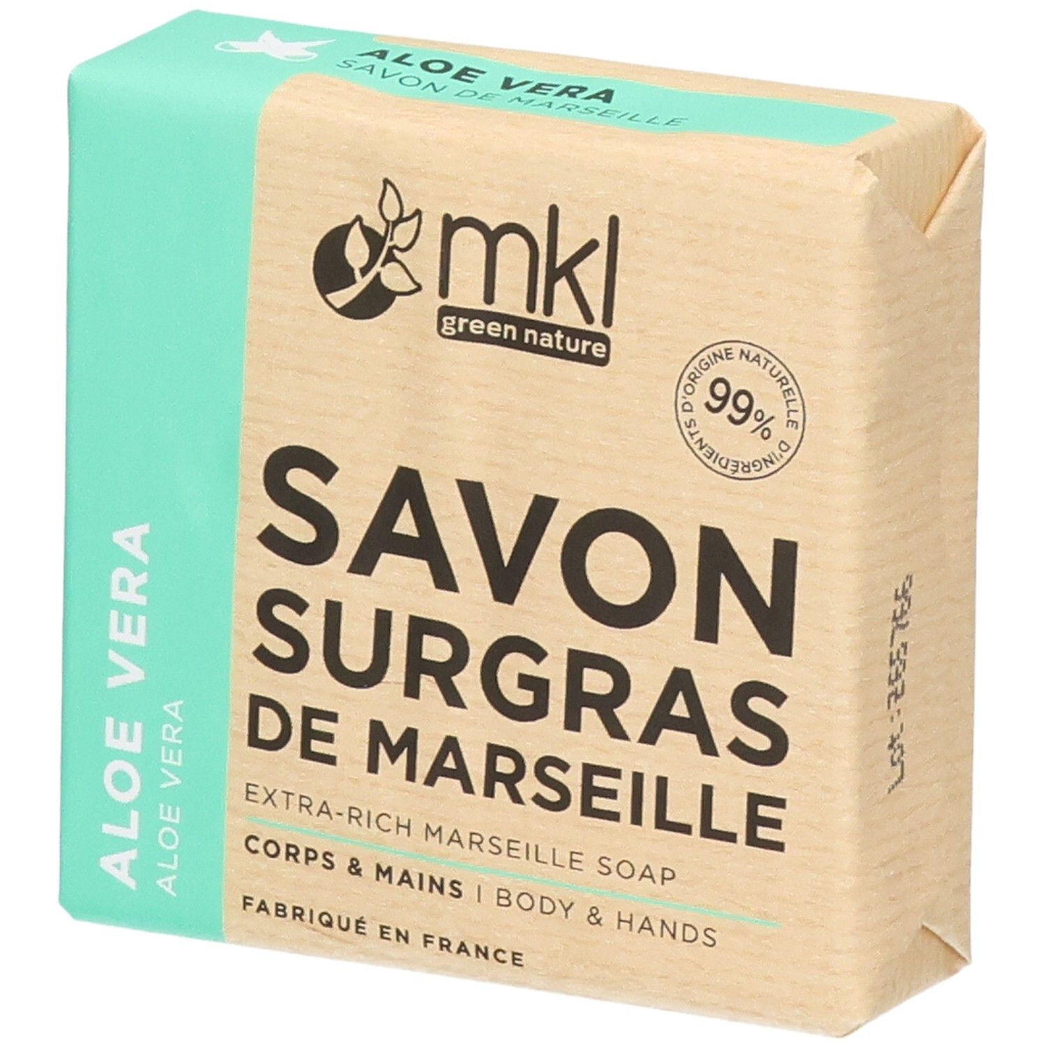Marseille zeep met aloë vera, 99% natuurlijke ingrediënten, voor lichaam en handen.