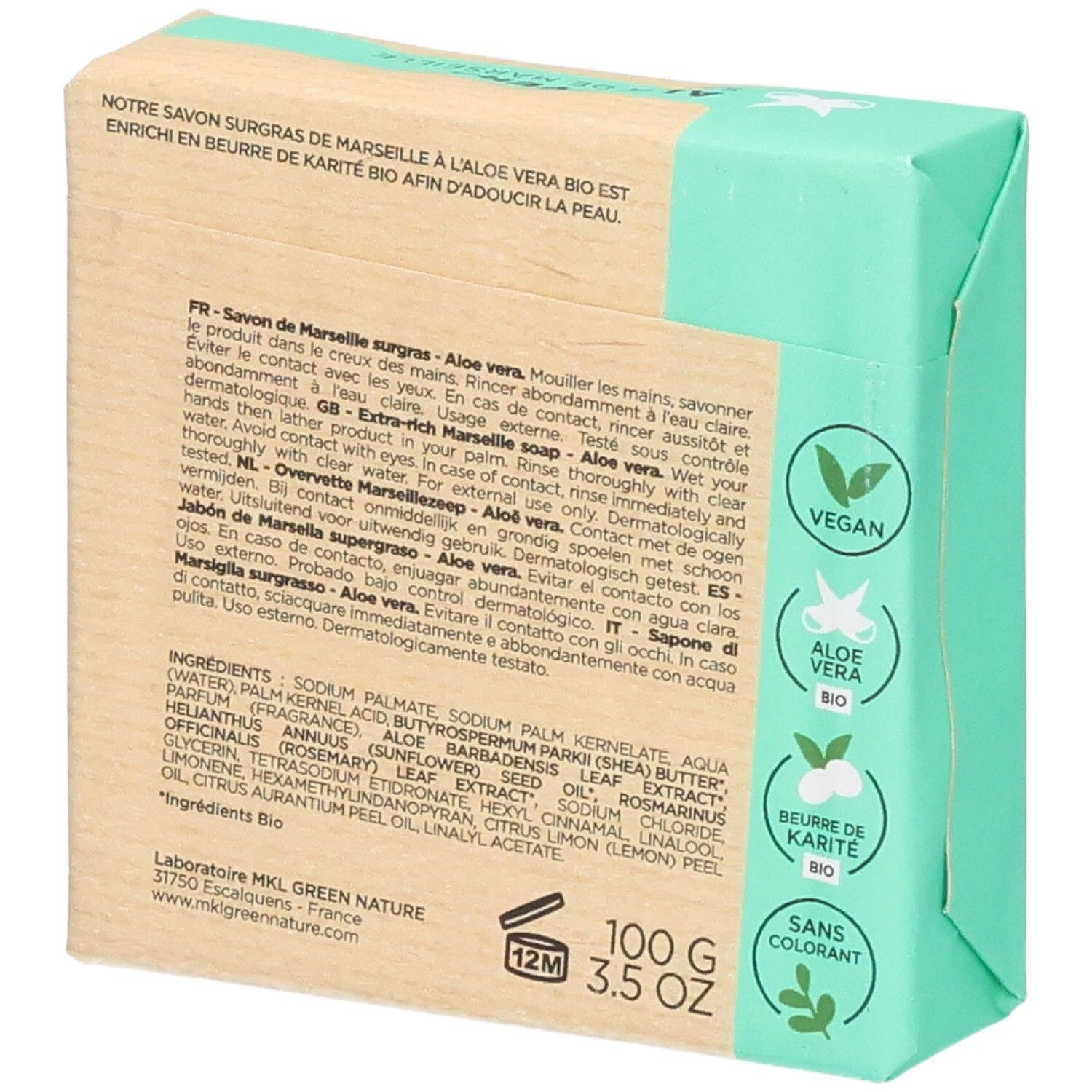 Marseille zeep met aloë vera en karitéboter, 100g.