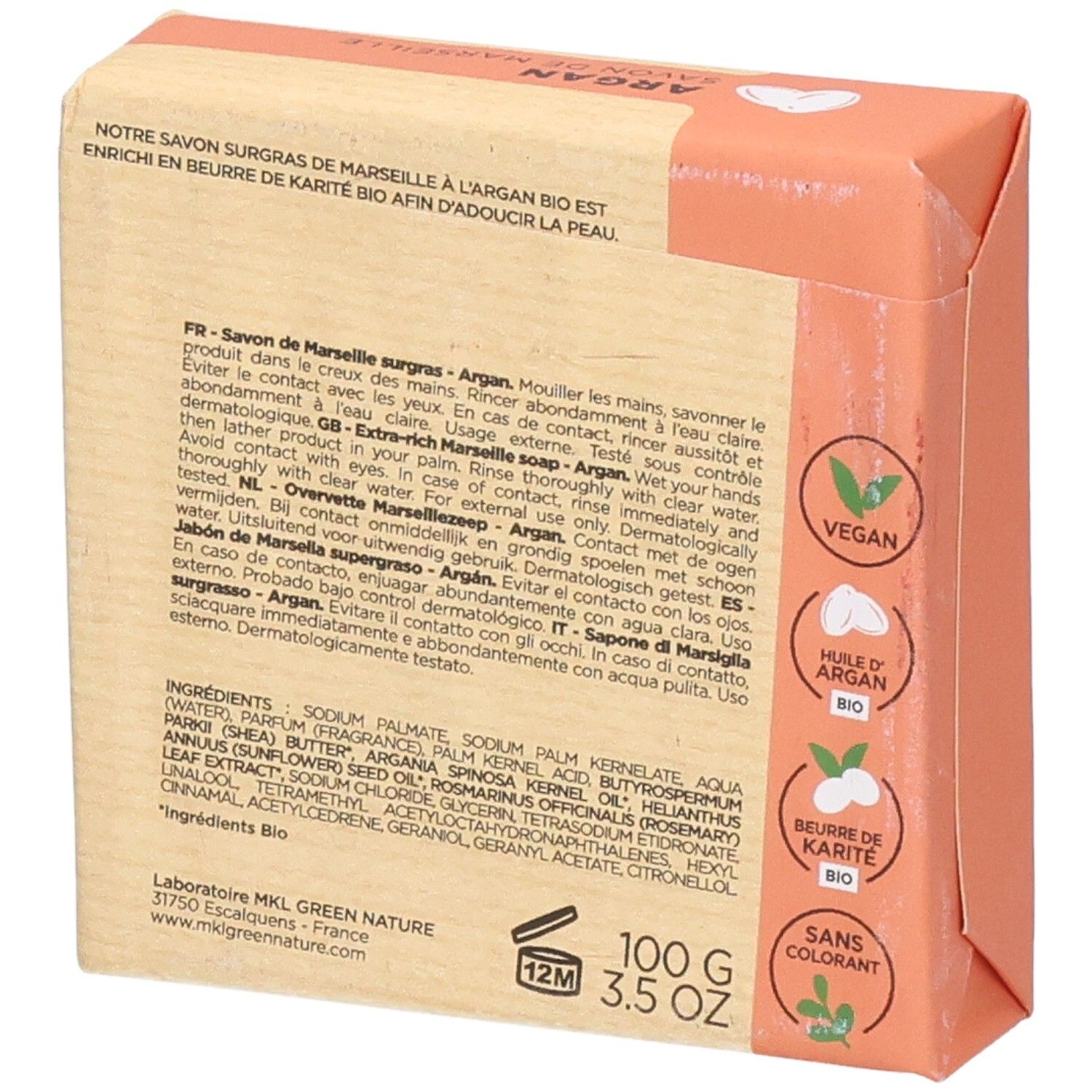 Marseille zeep met arganolie en sheaboter, 100g.