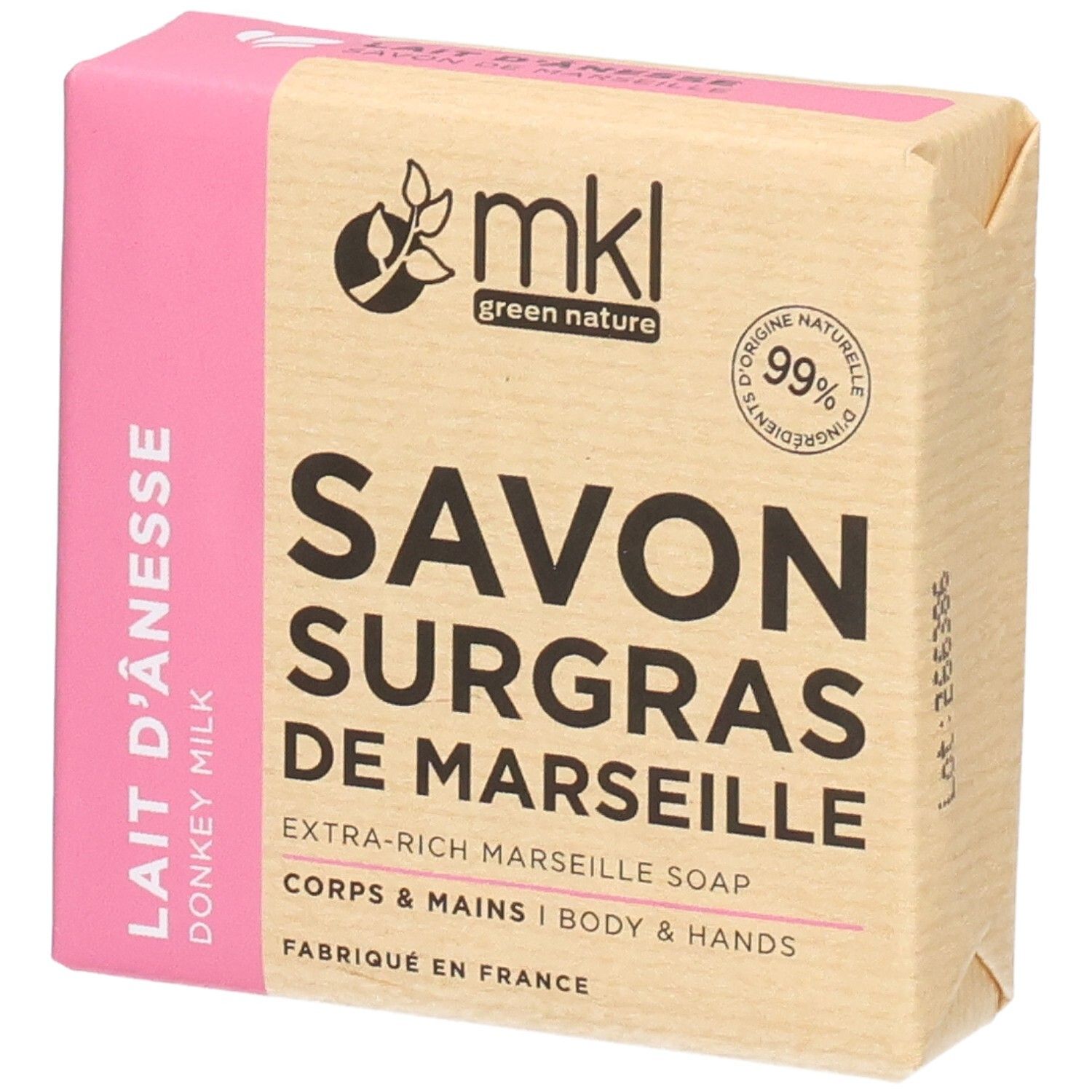 Marseille zeep met ezelinnenmelk, 99% natuurlijke ingrediënten, voor lichaam en handen.