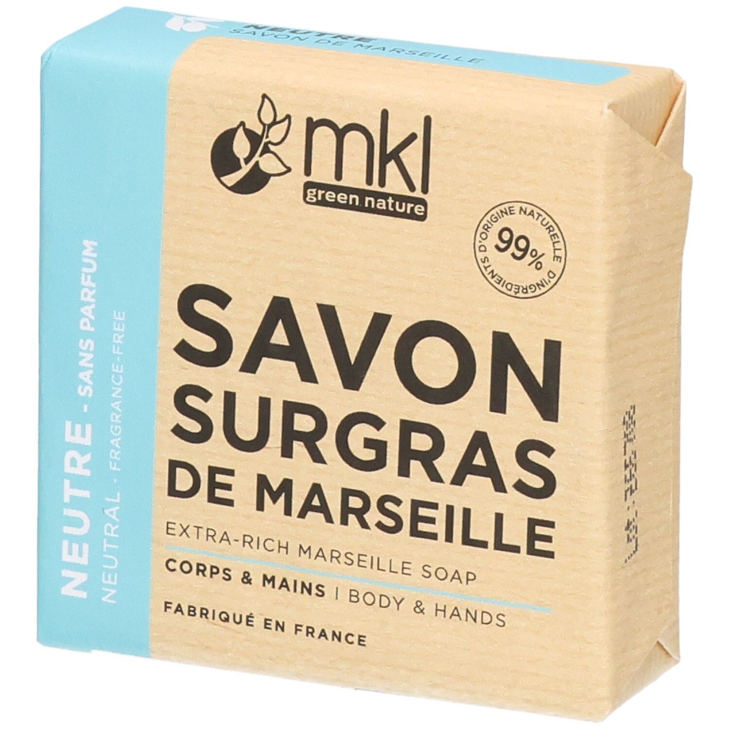 Extra rijke Marseille zeep, neutraal, geurvrij. 99% natuurlijke ingrediënten.