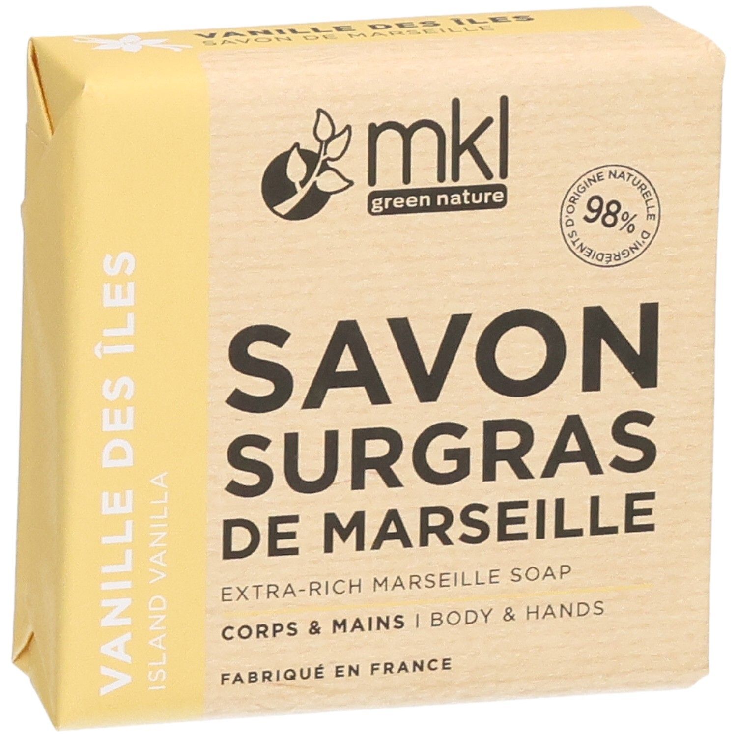 Extra rijke Marseille zeep, Vanille des Îles, 98% natuurlijke ingrediënten, voor lichaam & handen.