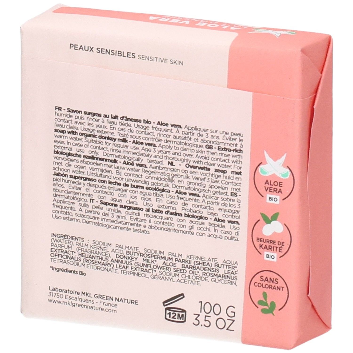 Zeep met ezelinnenmelk en aloë vera, 100g.