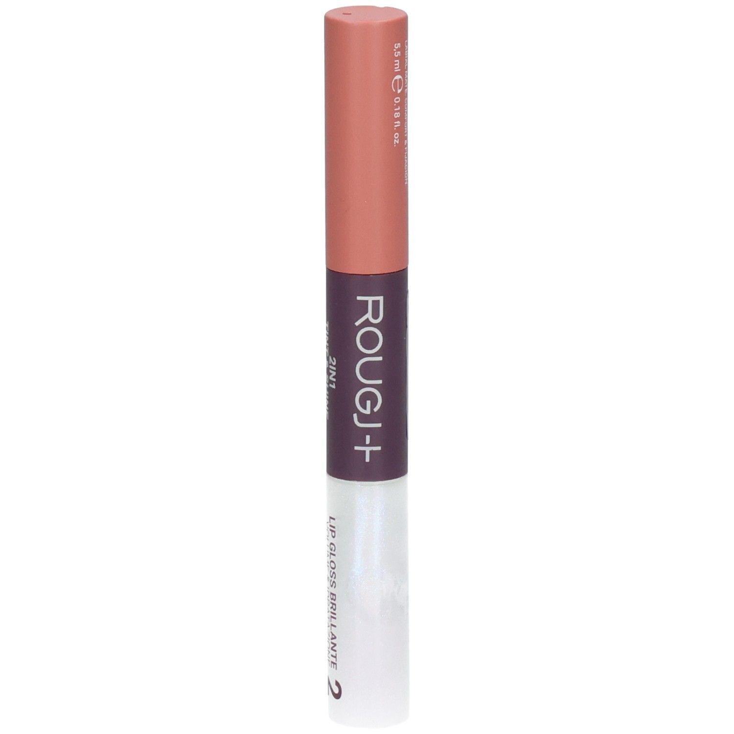 Rouge+ 2en1 rouge à lèvres et brillance en un seul stylo. Tons rose et violet foncé.