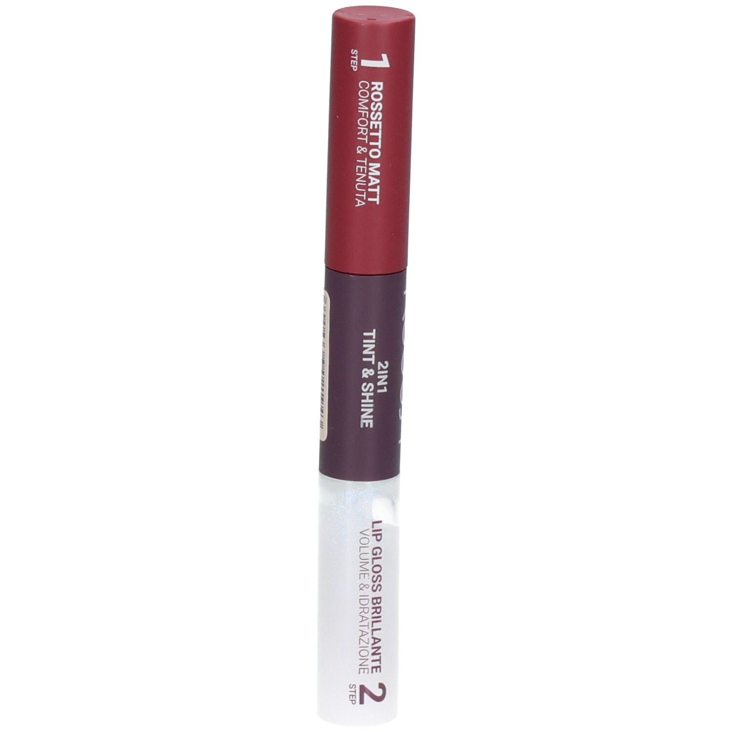 2-in-1 lippenproduct: Matte lippenstift en glanzende lipgloss.