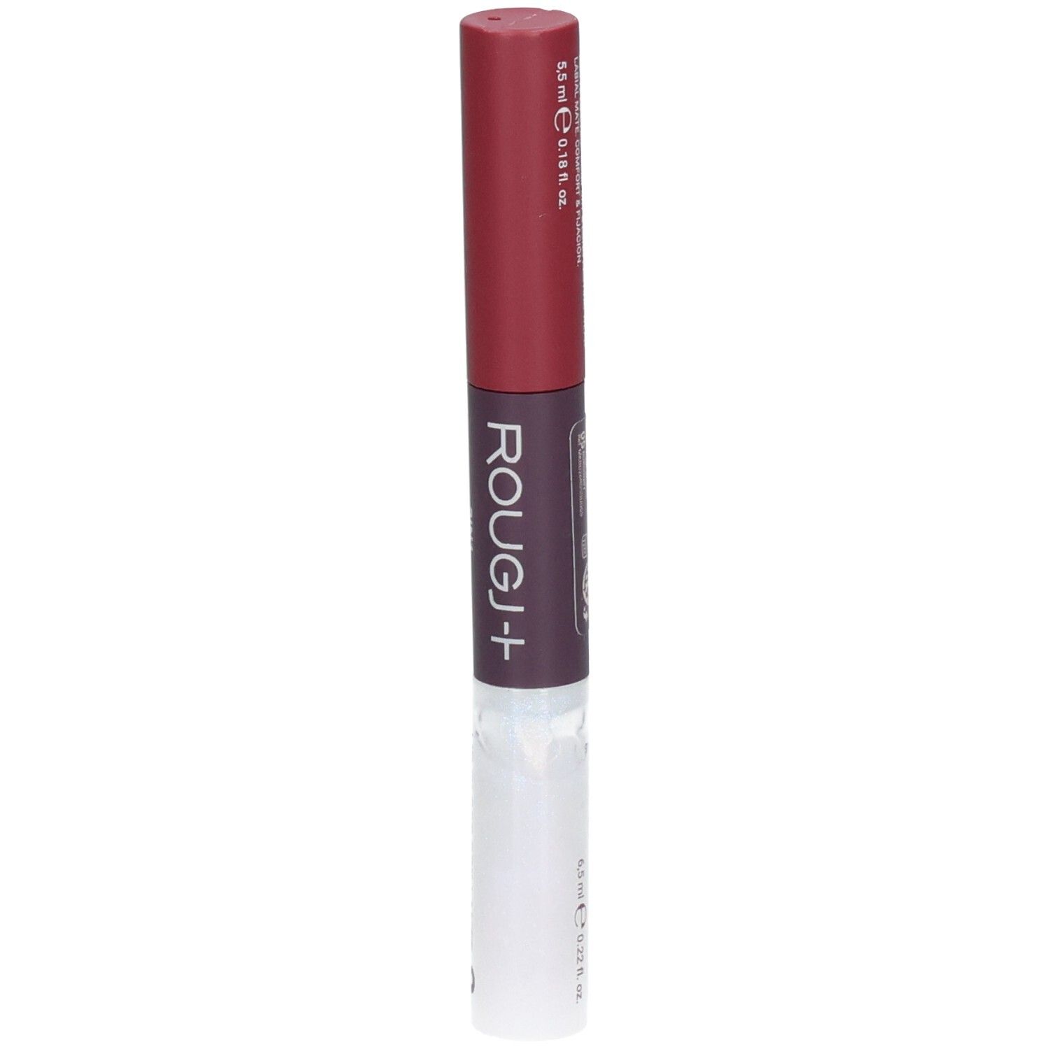 Lippenstift applicator met donkerrode dop en paarse schacht. 5,5 ml.