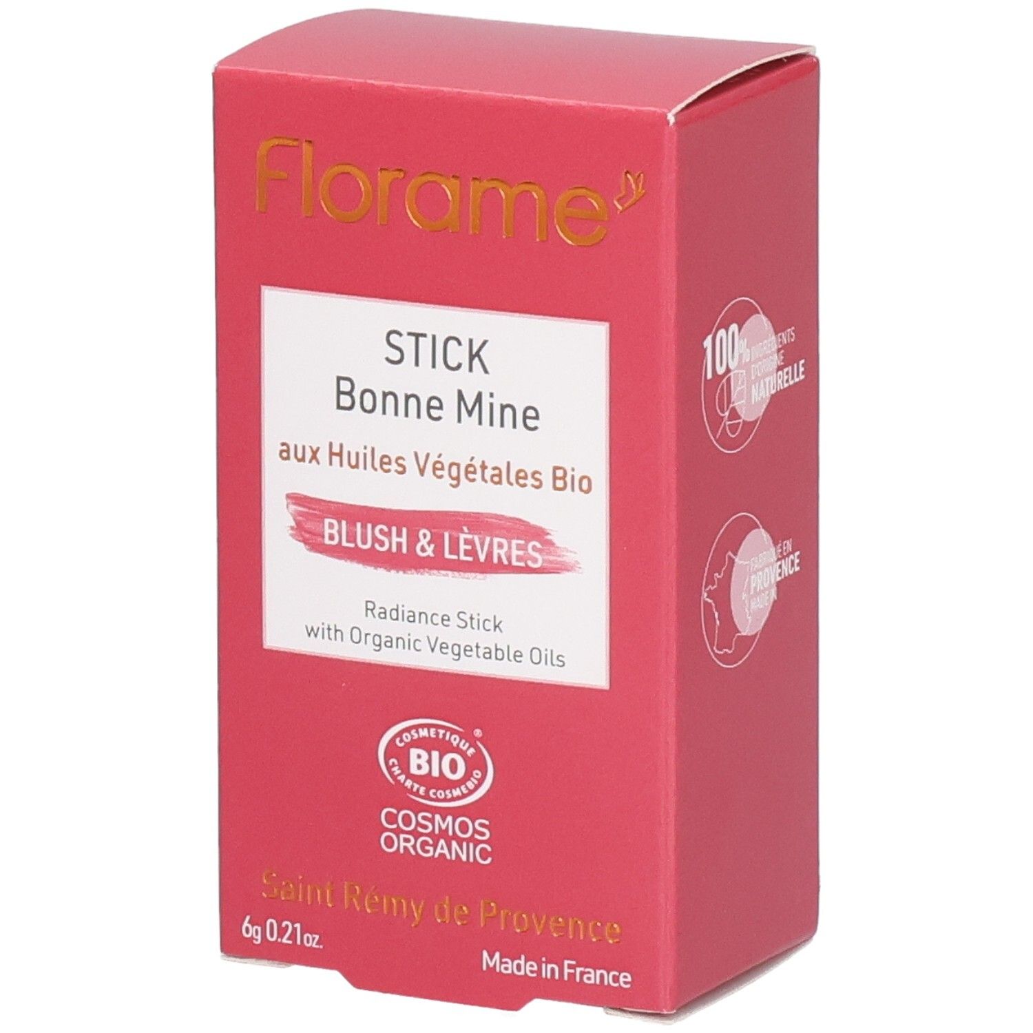 Florame Stick Bonne Mine, bâton éclat aux huiles végétales bio, 6g. Certifié COSMOS ORGANIC. Fabriqué en France.