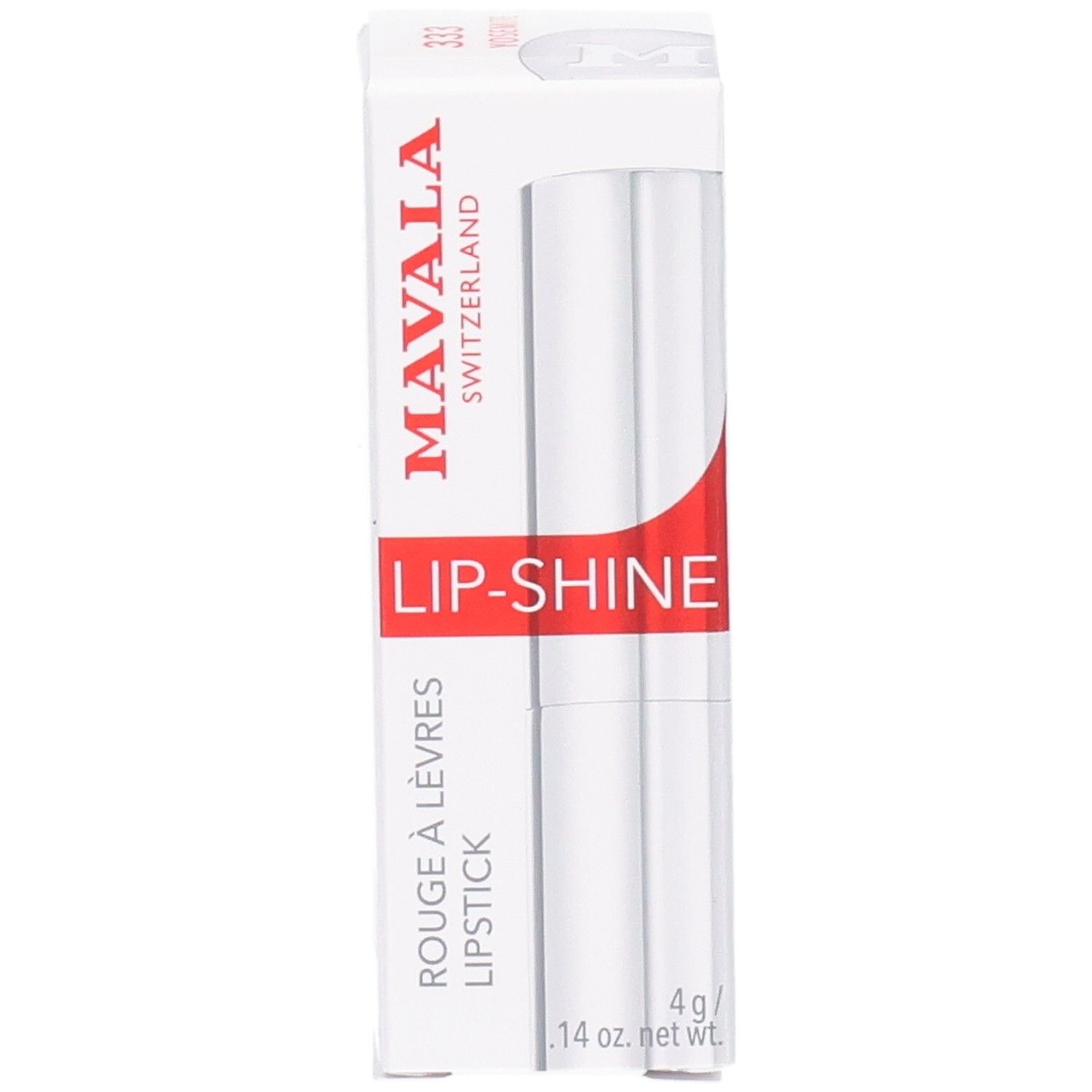 Mavala Lip-Shine lippenstift in zilveren huls met witte verpakking. 4g.