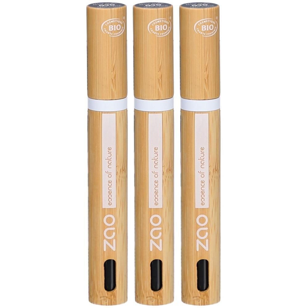 Trois mascaras ZAO en bambou avec sceau BIO et inscription "essence of nature".