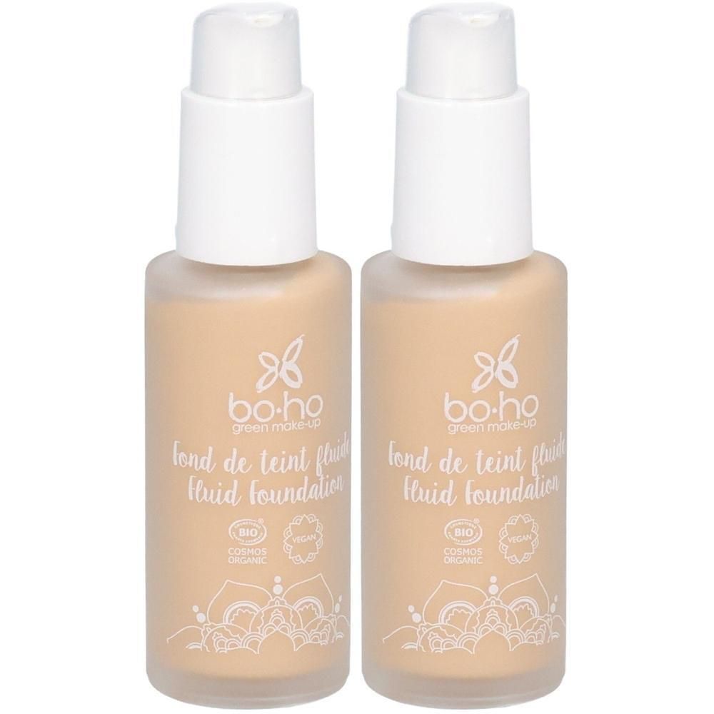 Deux flacons de fond de teint fluide BoHo, teinte claire, avec pompes.