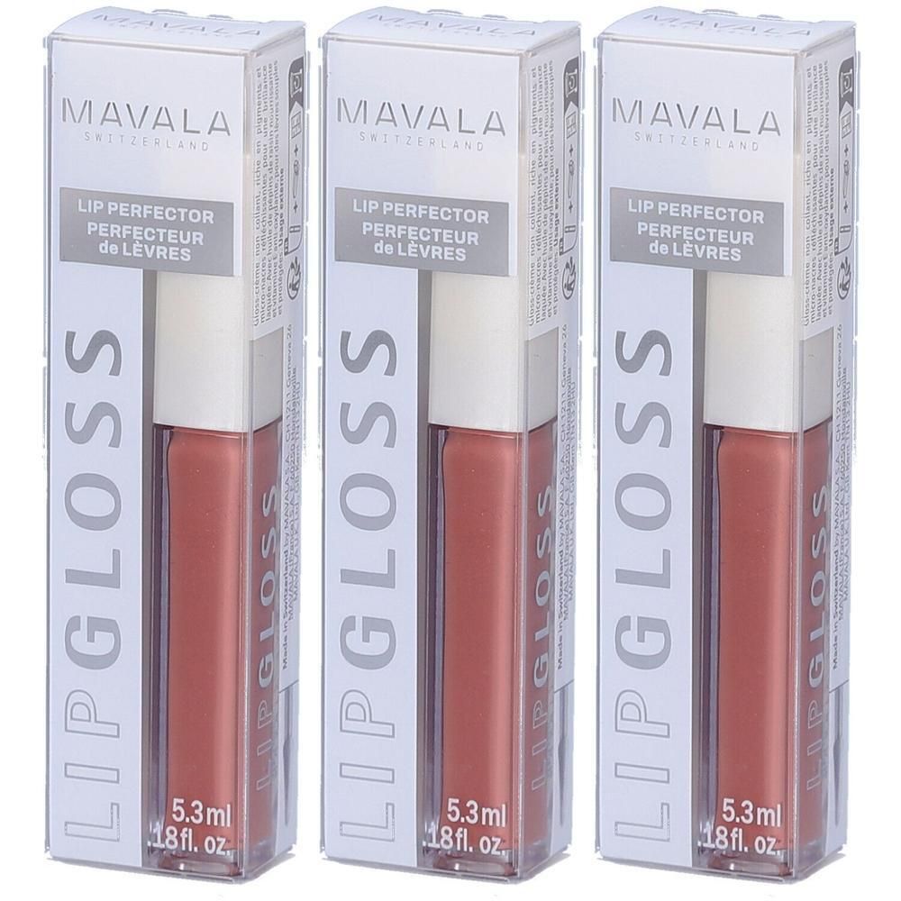 Trois gloss Mavala Lip Perfector, teinte rosée, 5,3 ml.