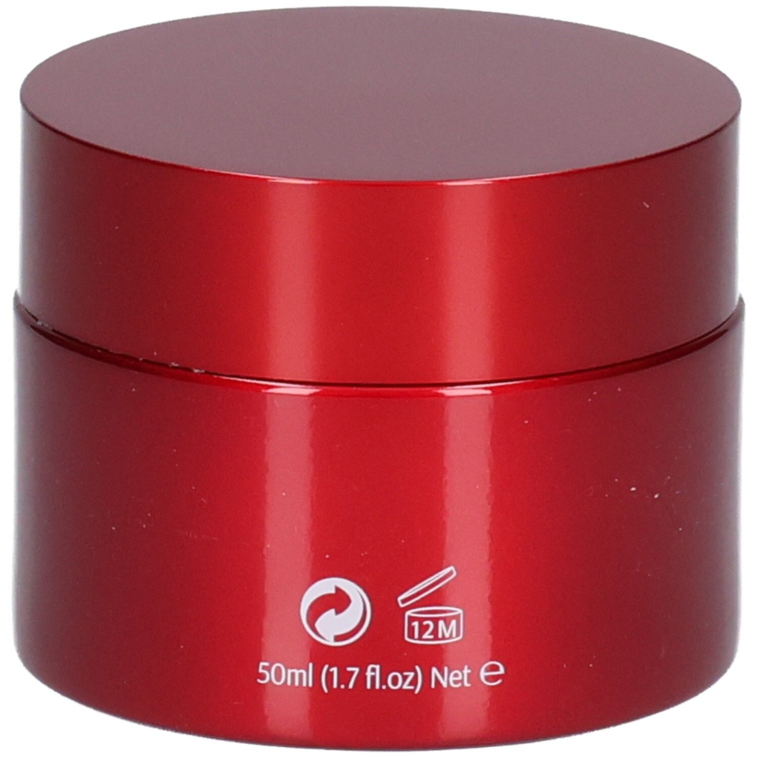 Pot rouge avec acide hyaluronique, crème anti-rides avancée, 50ml (1.7 fl.oz) Net e, symbole de recyclage, symbole 12M.