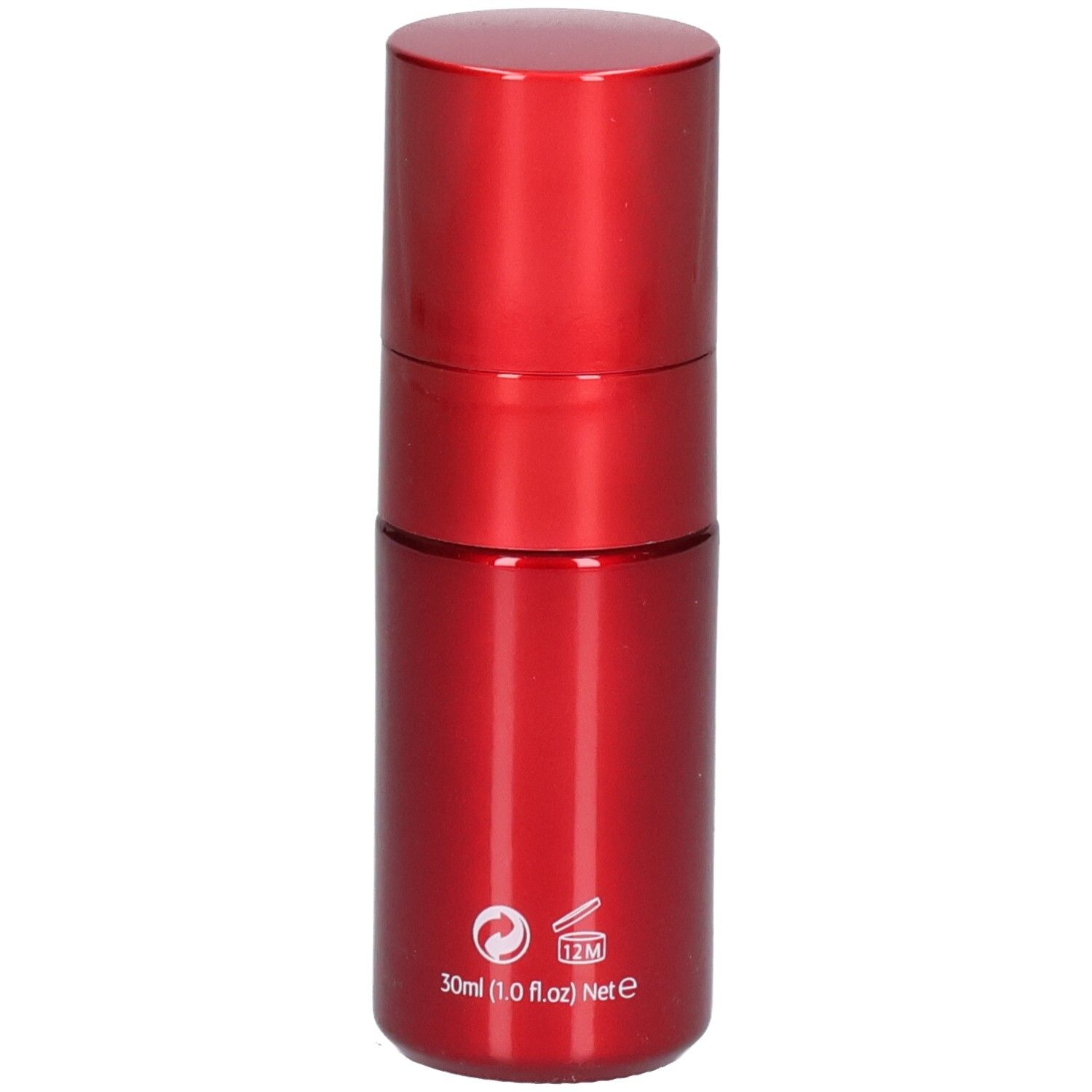 Rode oogverzorgingsfles met zilveren applicator. Bevat 30ml (1.0 fl.oz).