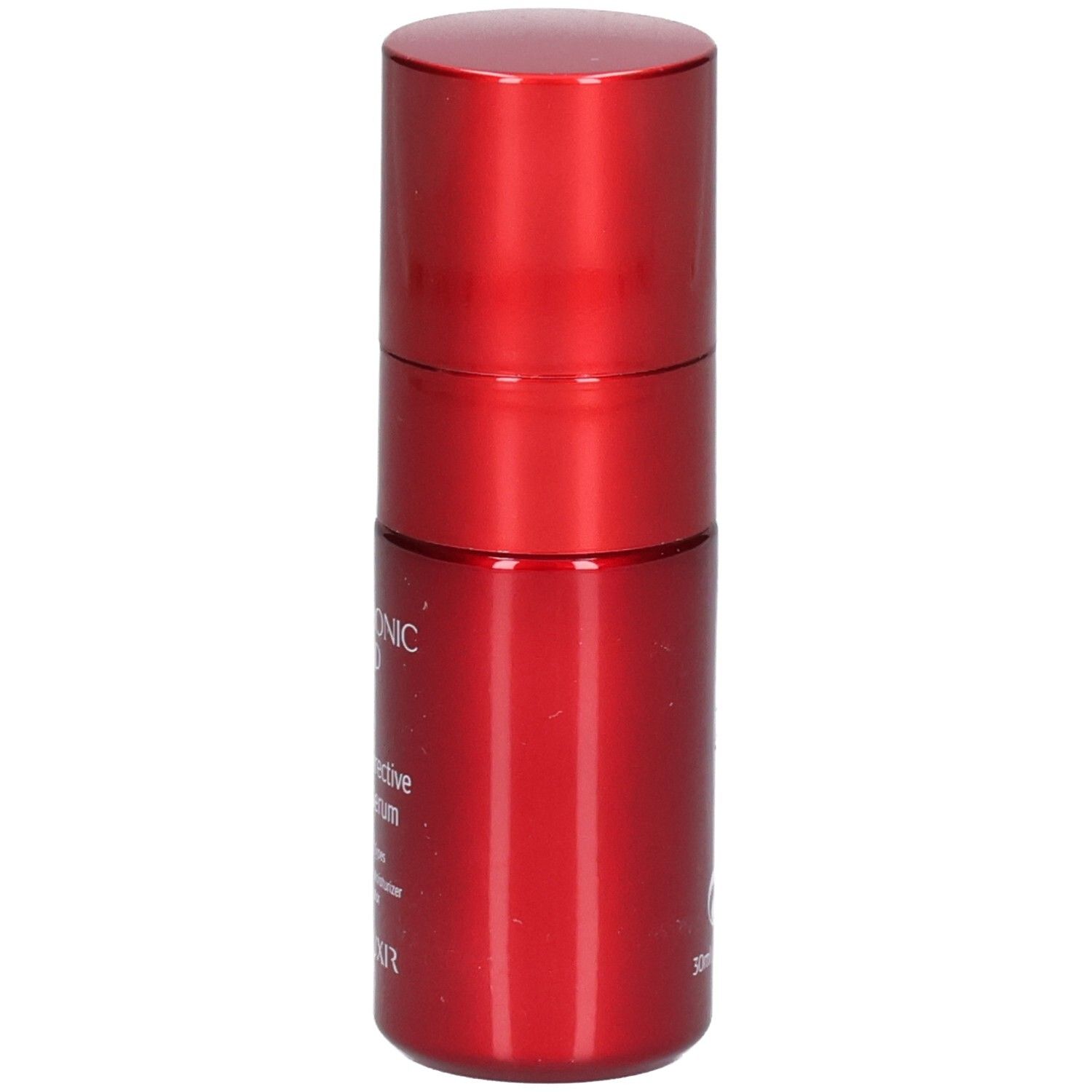 Rode fles met hyaluronzuur lifting serum. Zijaanzicht.