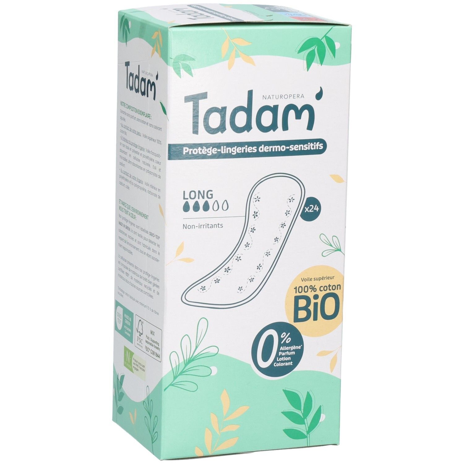 Tadam Tadam Inlegkruisjes, 24 stuks, Lang, 100% biologisch katoen, hypoallergeen.