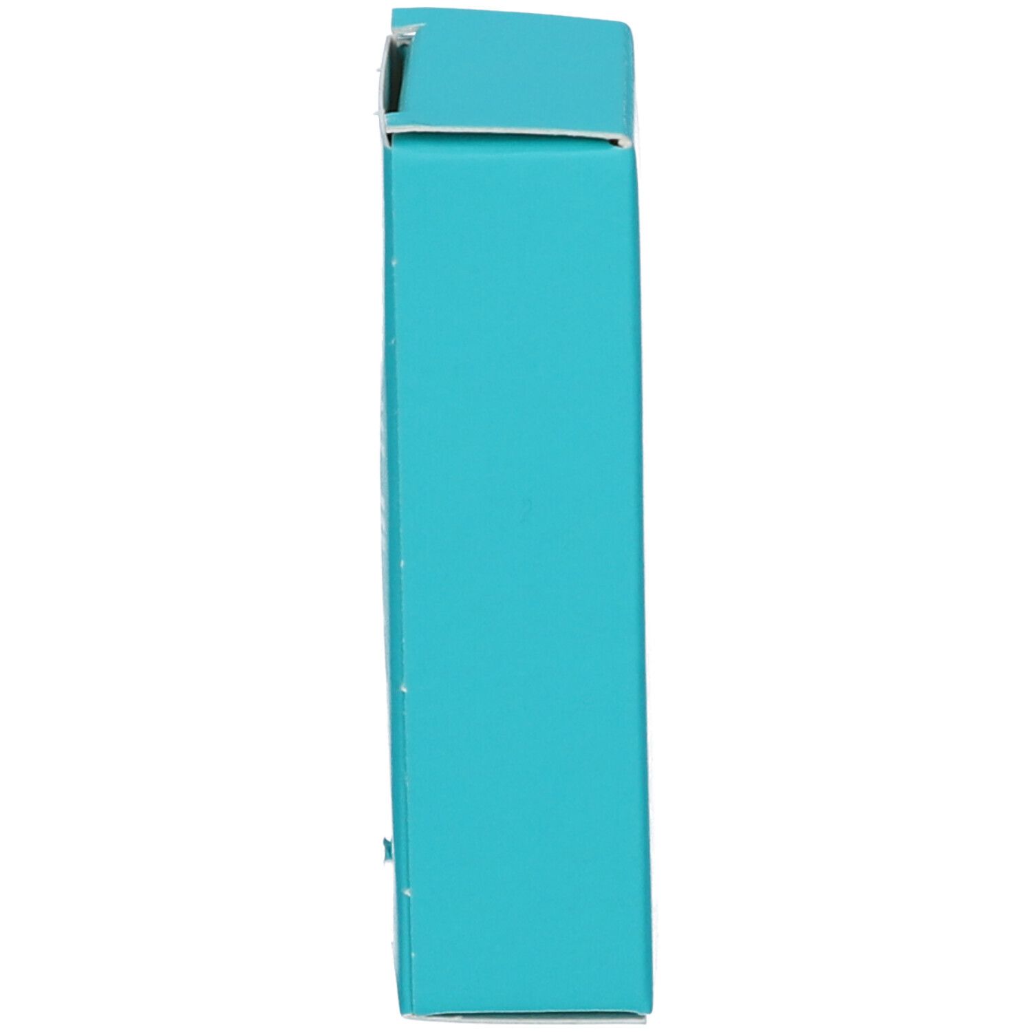 Emballage rectangulaire turquoise, vue de côté.