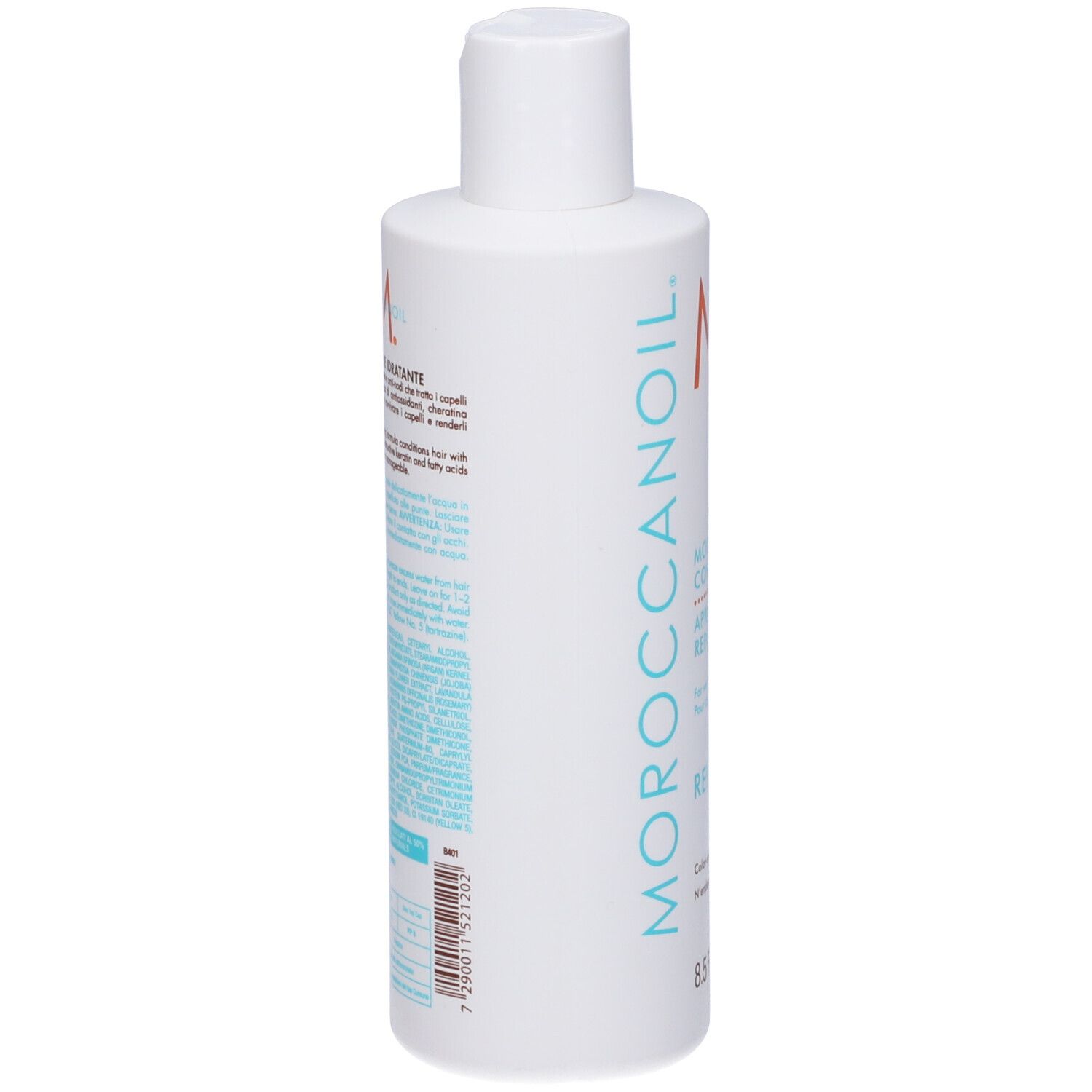 Witte fles met Moroccanoil logo en productinformatie.