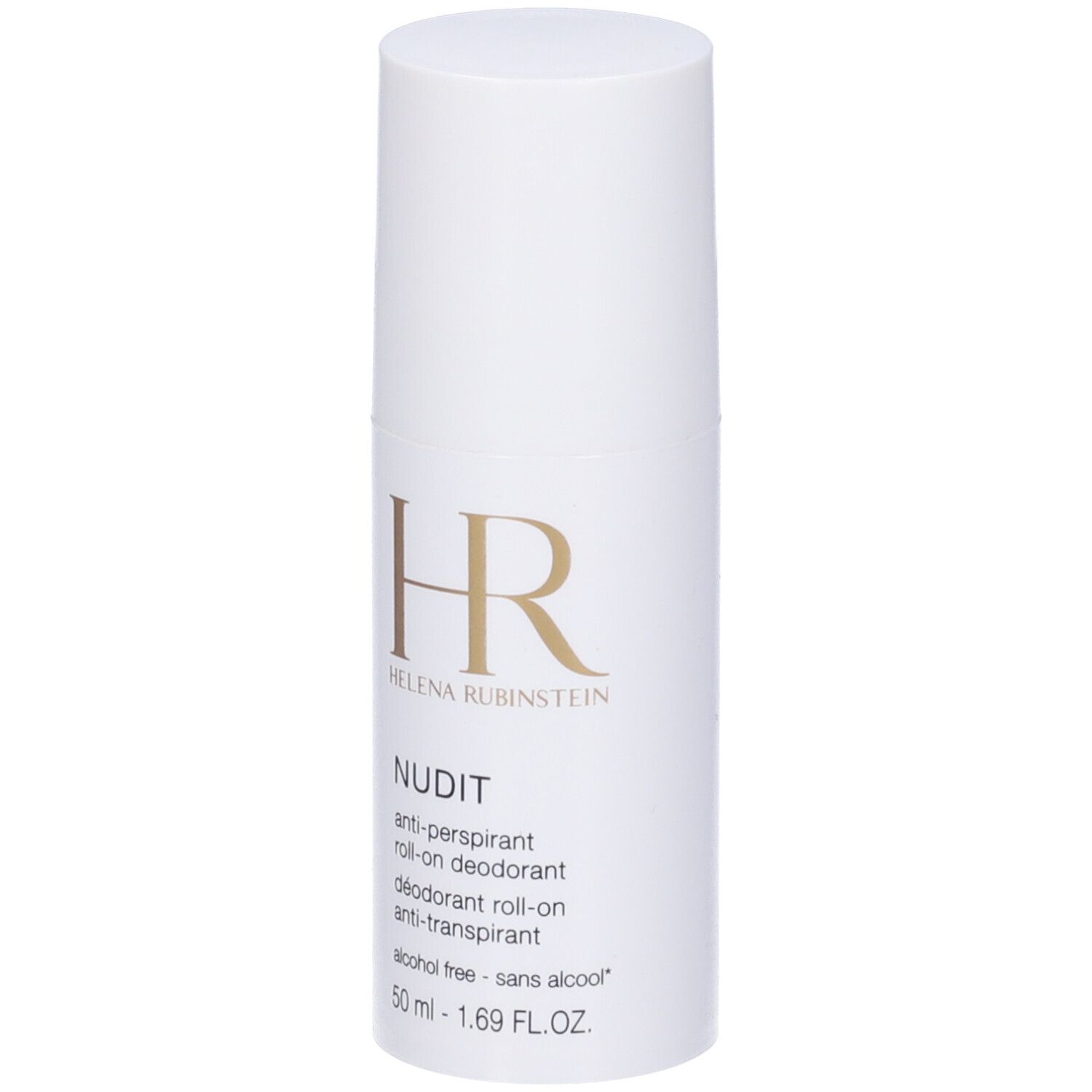 Déodorant roll-on Helena Rubinstein Nudit, 50 ml. Flacon blanc avec logo HR doré.