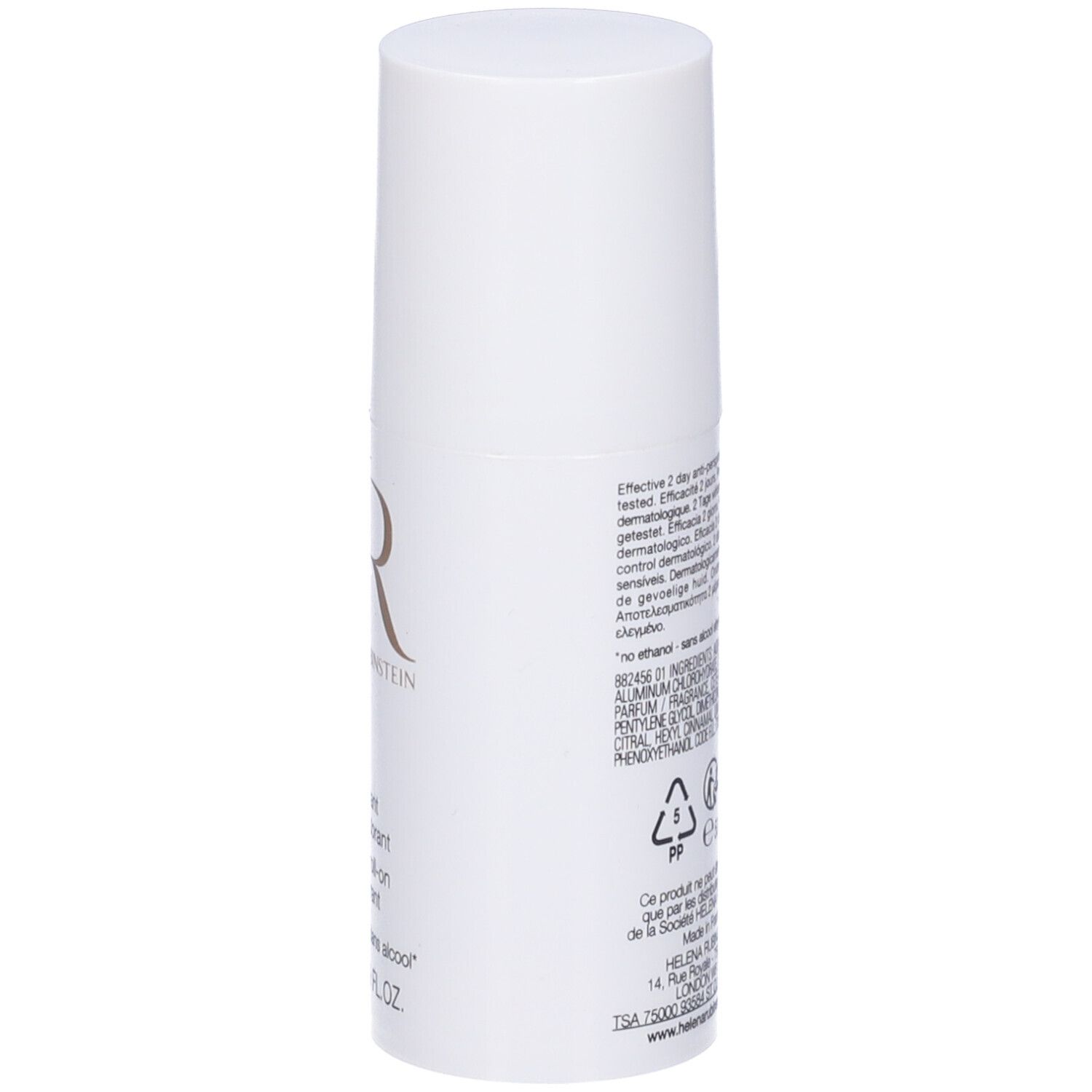 Déodorant roll-on Helena Rubinstein Nudit, 50 ml. Flacon blanc avec logo HR doré.