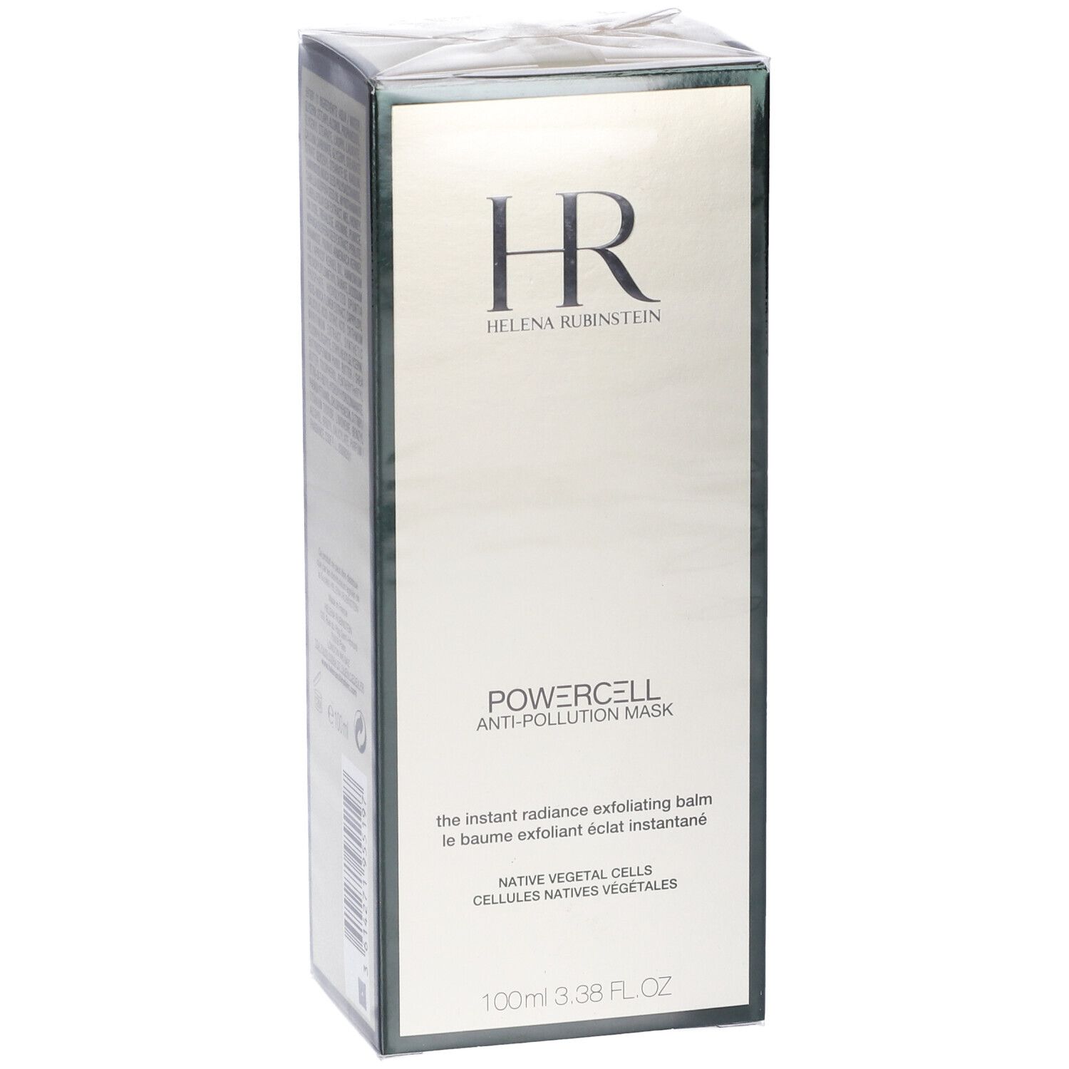Voorkant van de verpakking van Helena Rubinstein Powercell Anti-Pollution Mask. HR-logo, naam, tekst. 100ml.