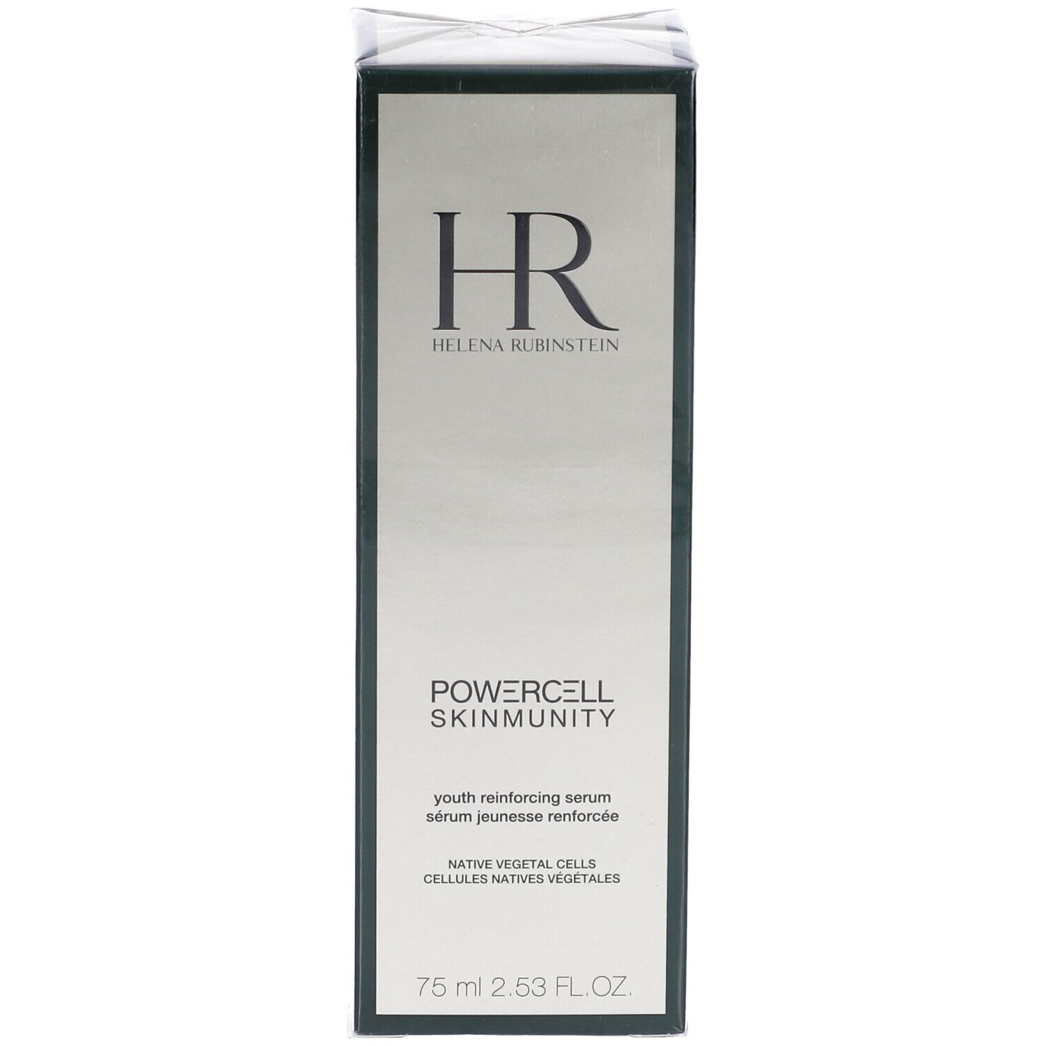 Face avant de l'emballage du sérum Helena Rubinstein. Logo HR, nom du produit et volume.