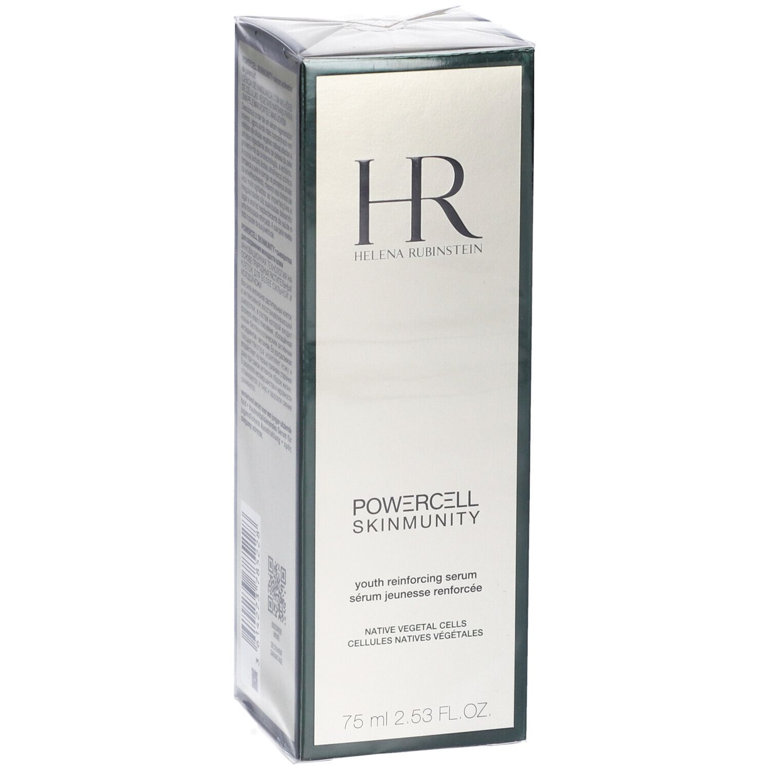 Emballage du sérum Helena Rubinstein. Logo HR, nom du produit et texte.