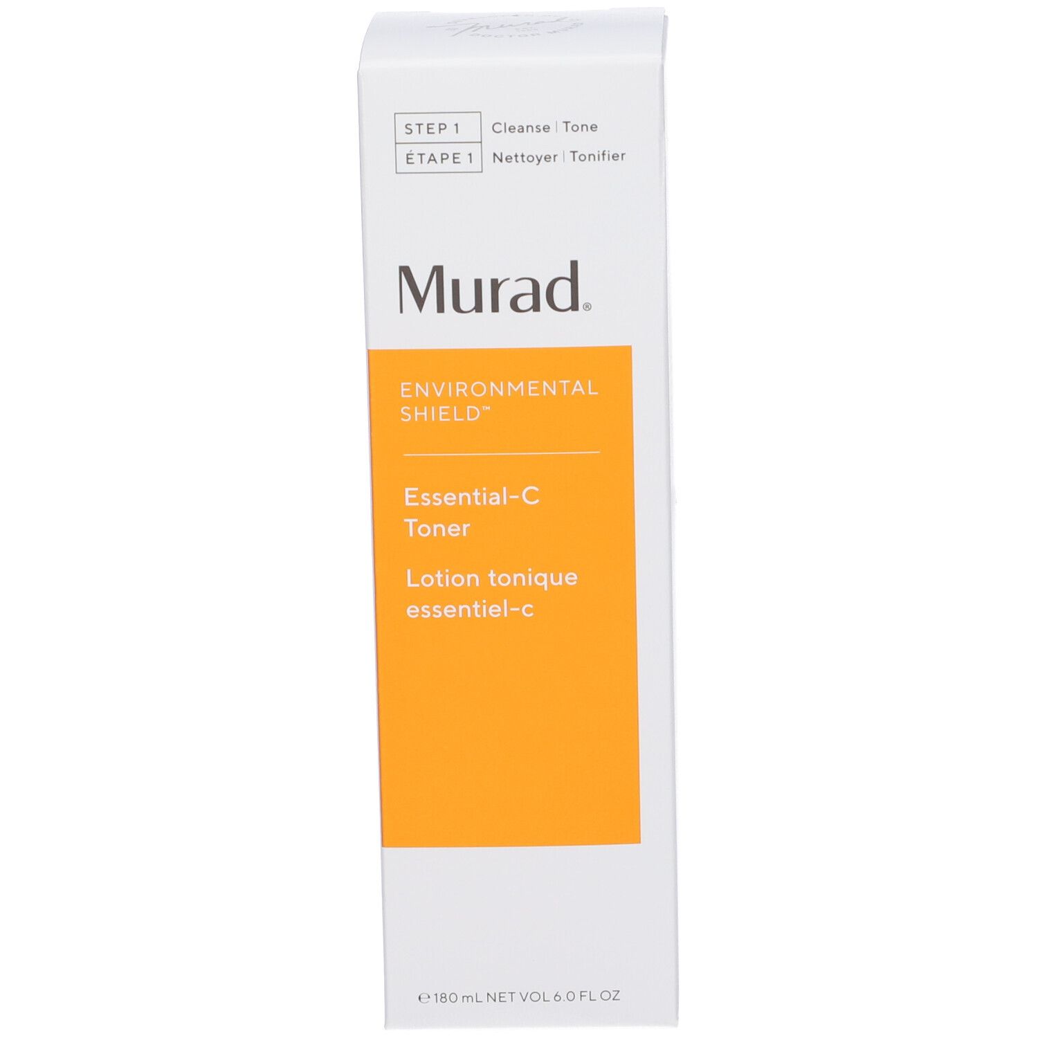 Boîte blanche avec texte: Murad, Environmental Shield, Essential-C Toner. 180 ml.