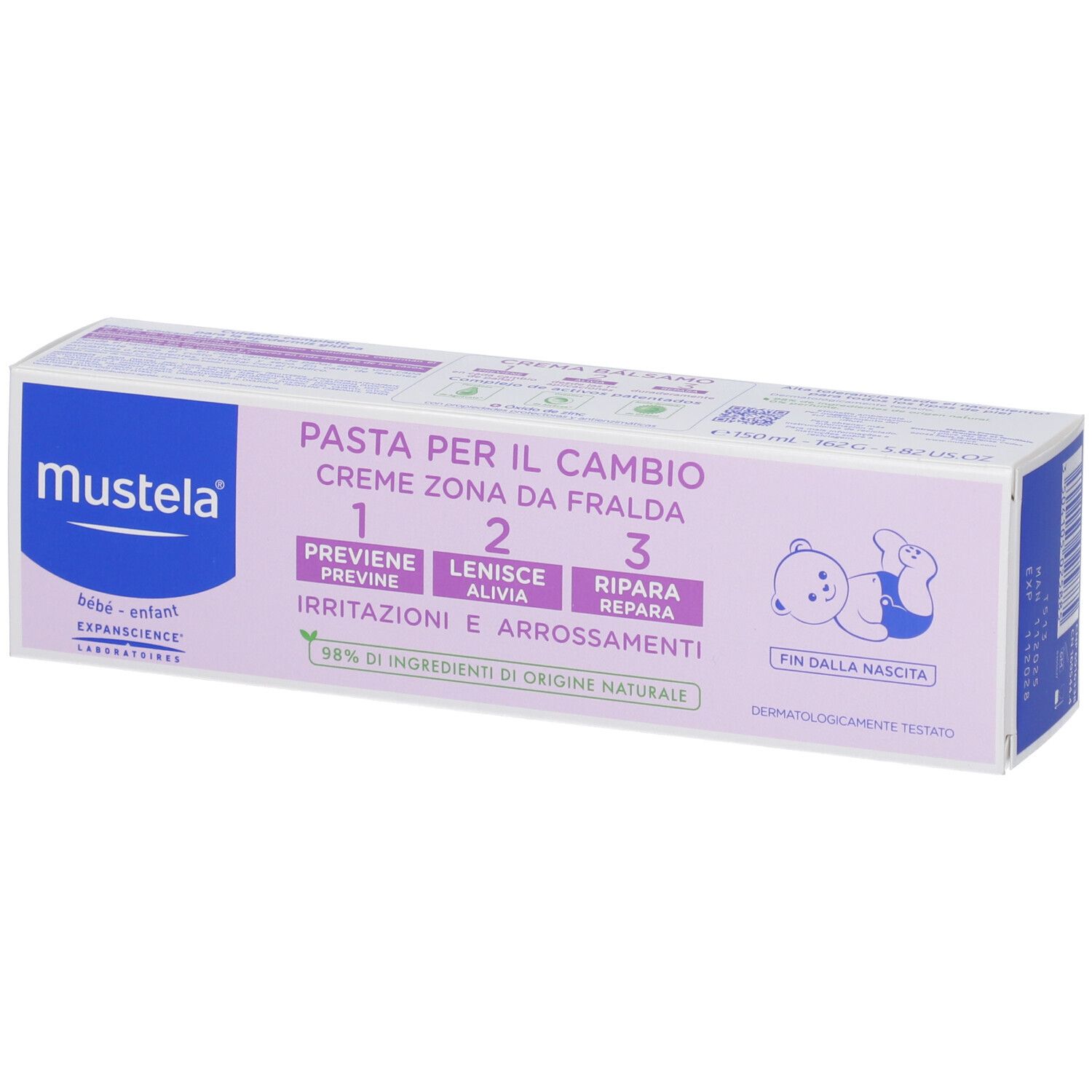 Mustela Crème-baume pour le change: 1. Prévient, 2. Apaise, 3. Répare. Testé dermatologiquement.