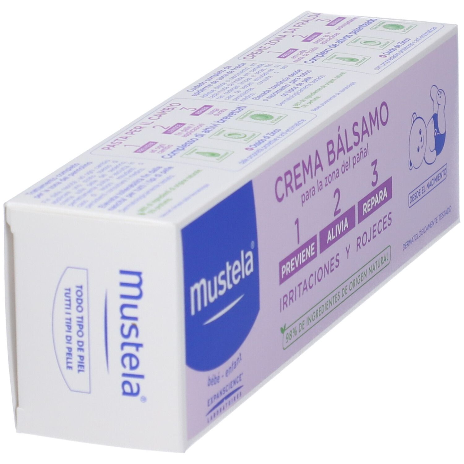 Mustela Crème-baume pour le change: 1. Prévient, 2. Apaise, 3. Répare. Testé dermatologiquement.