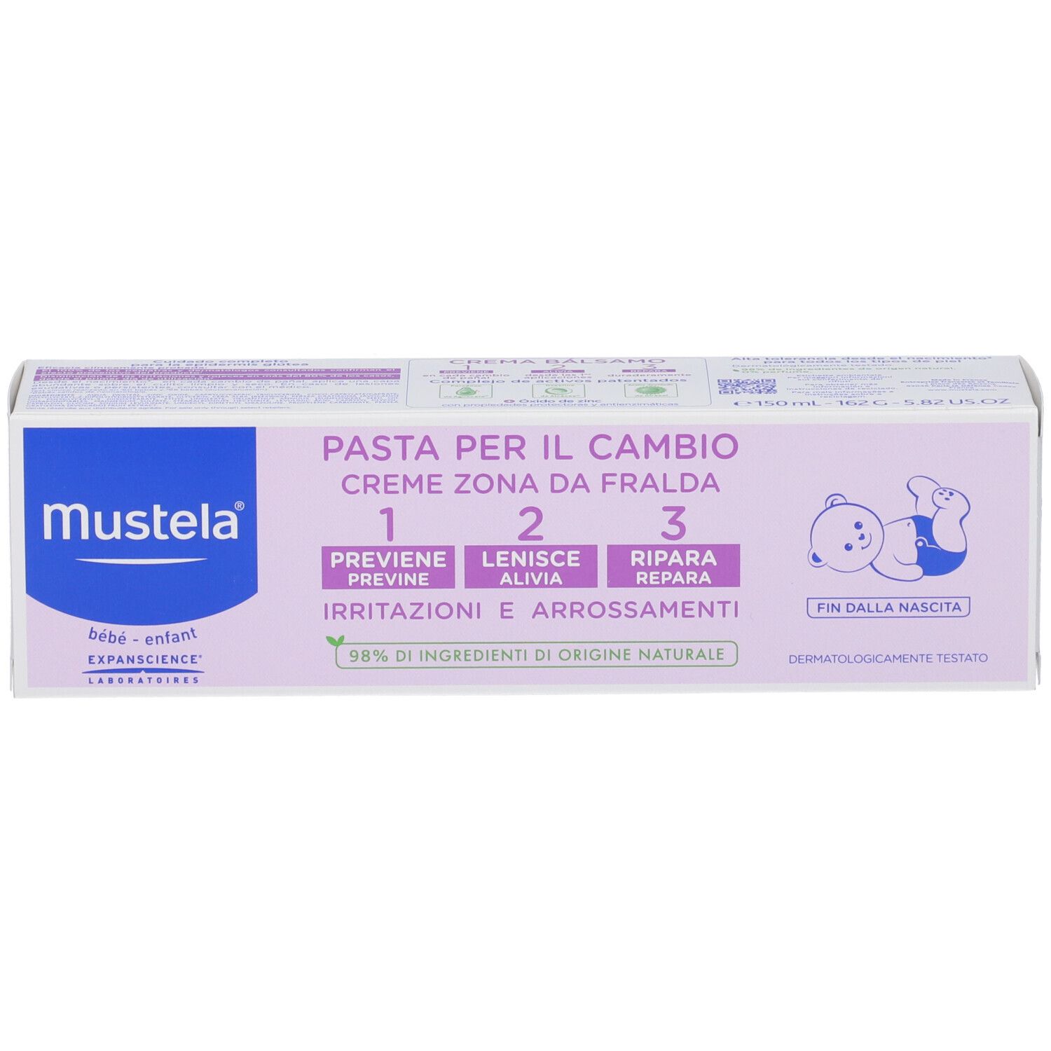 Mustela Crème-baume pour le change: 1. Prévient, 2. Apaise, 3. Répare. Testé dermatologiquement.