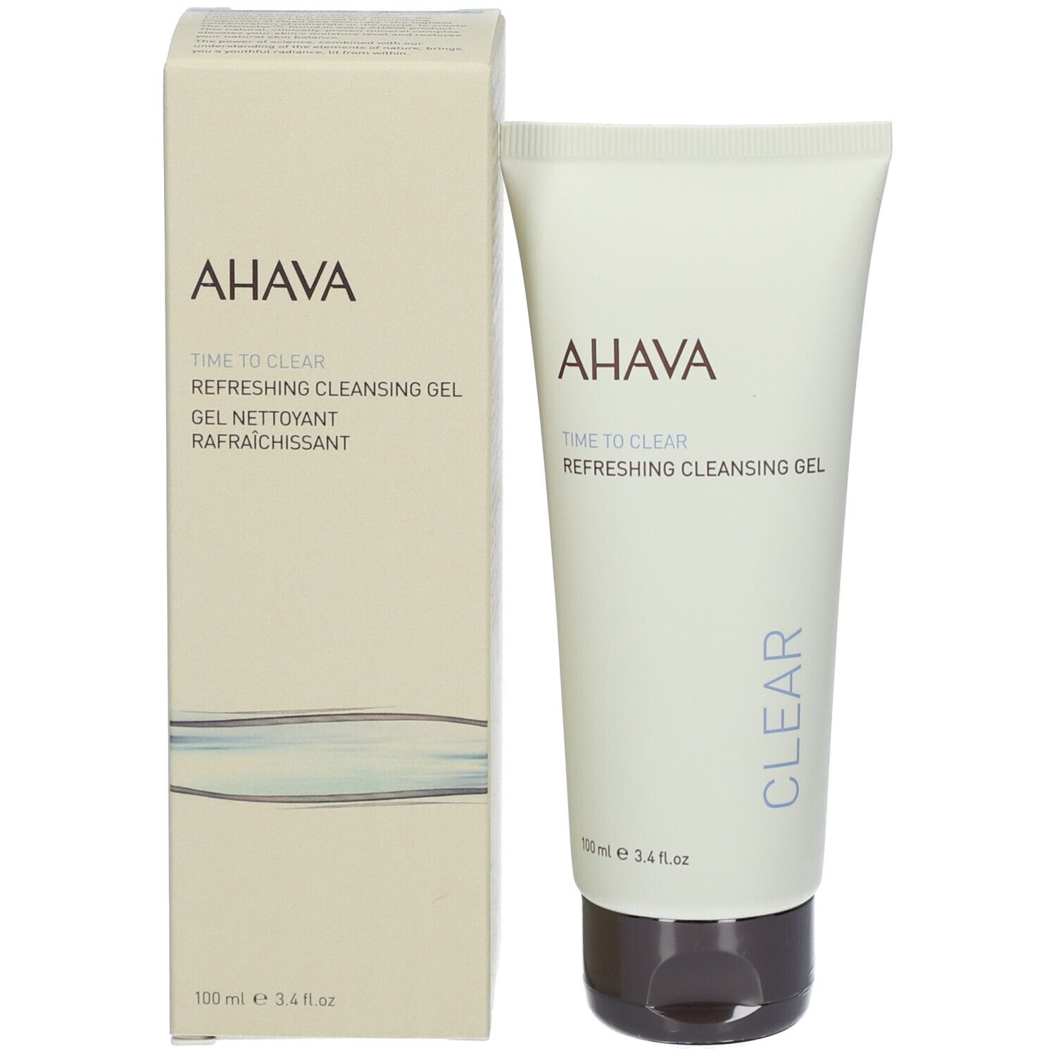Gel nettoyant rafraîchissant AHAVA dans un tube blanc avec boîte. 100 ml.