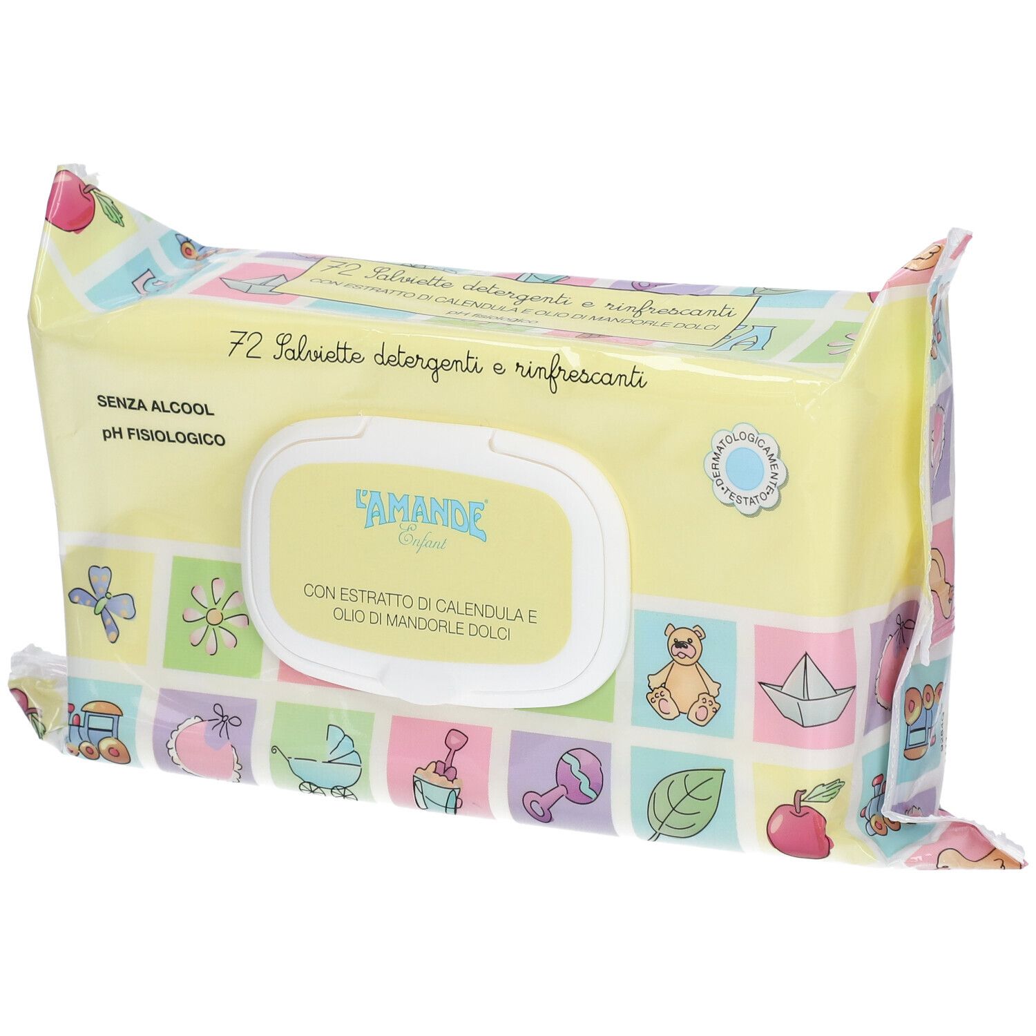 Paquet de 72 lingettes bébé sans alcool, au calendula et à l'huile d'amande douce.