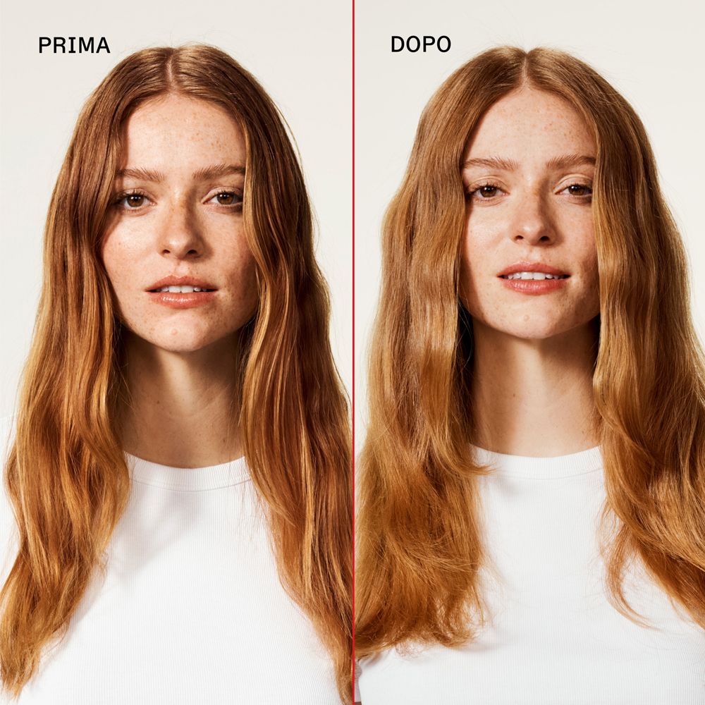 Comparaison avant-après des cheveux d'une femme aux cheveux roux.